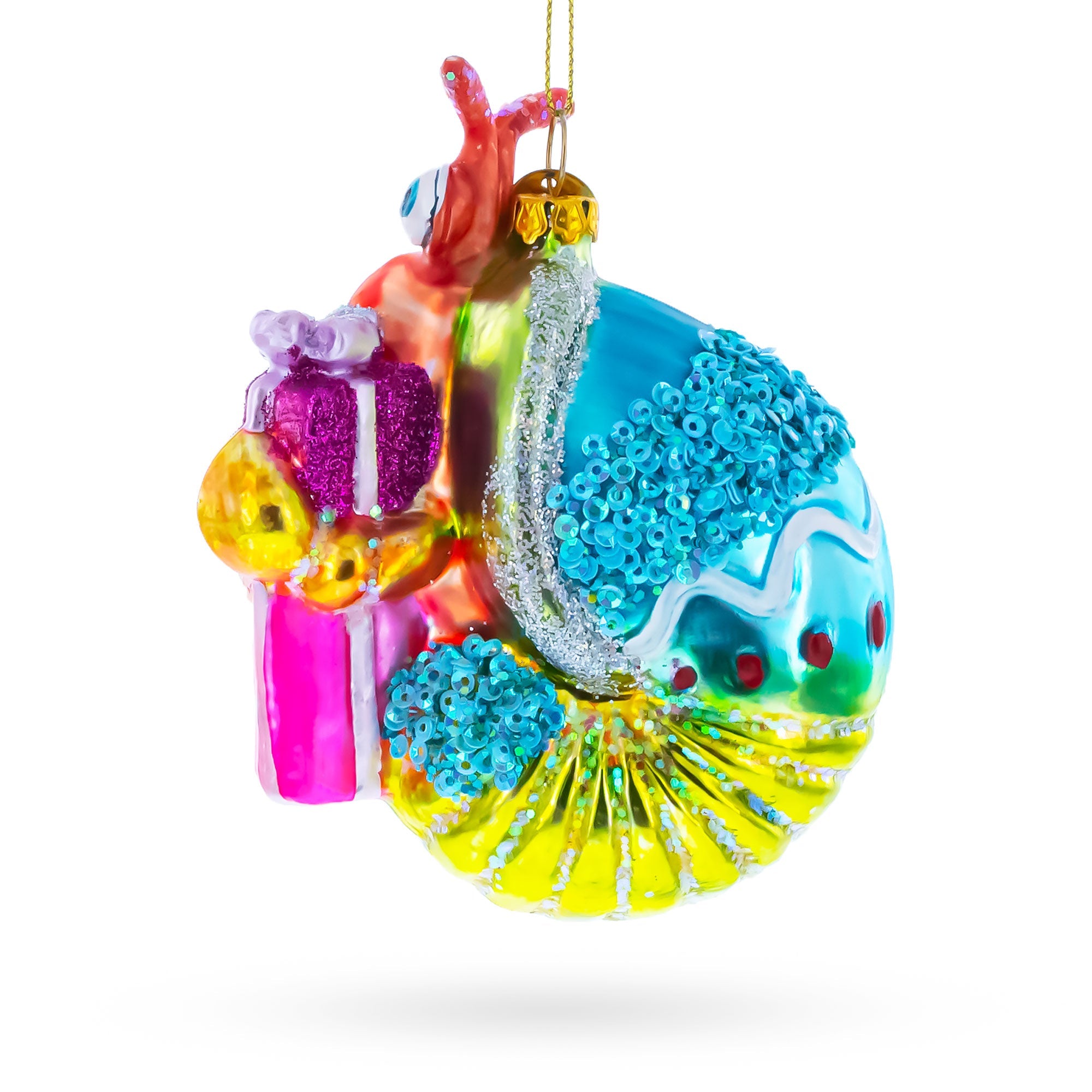 Shrimp with Gifts Glass Christmas Ornament