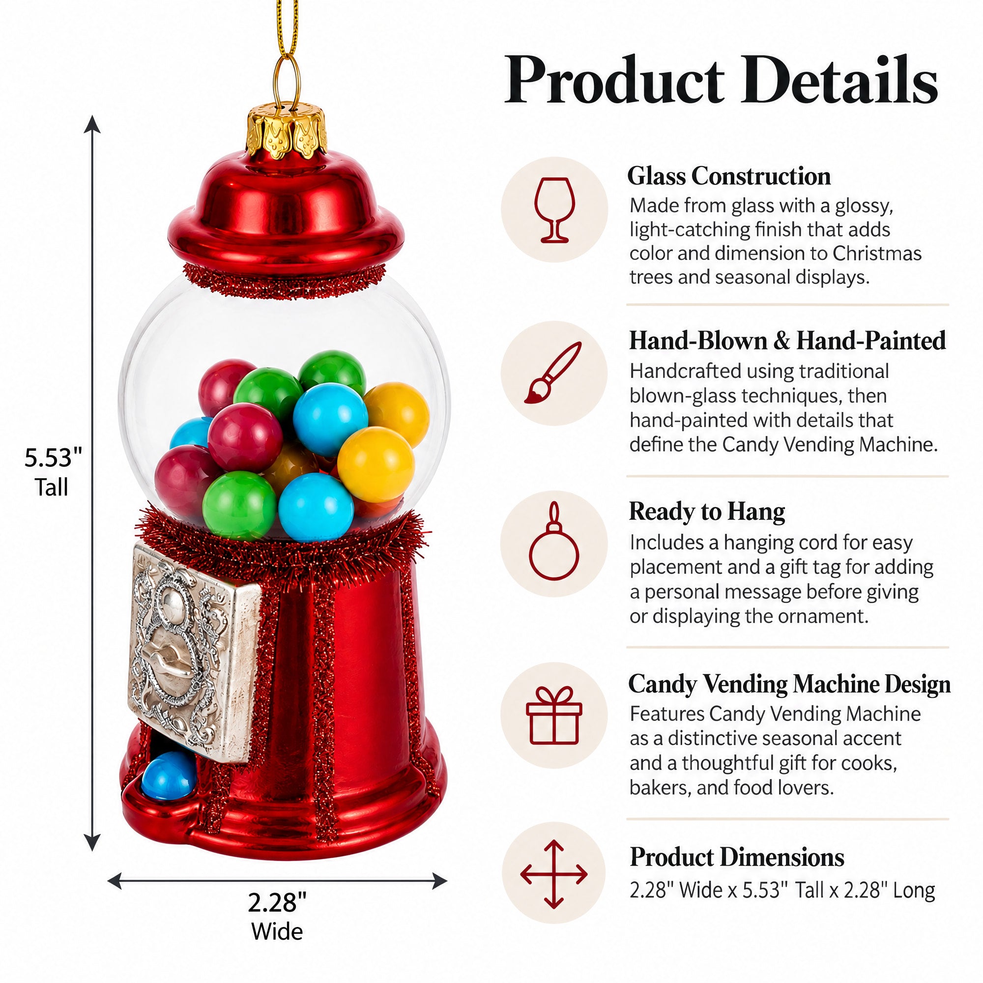 Candy Vending Machine Glass Christmas Ornament
