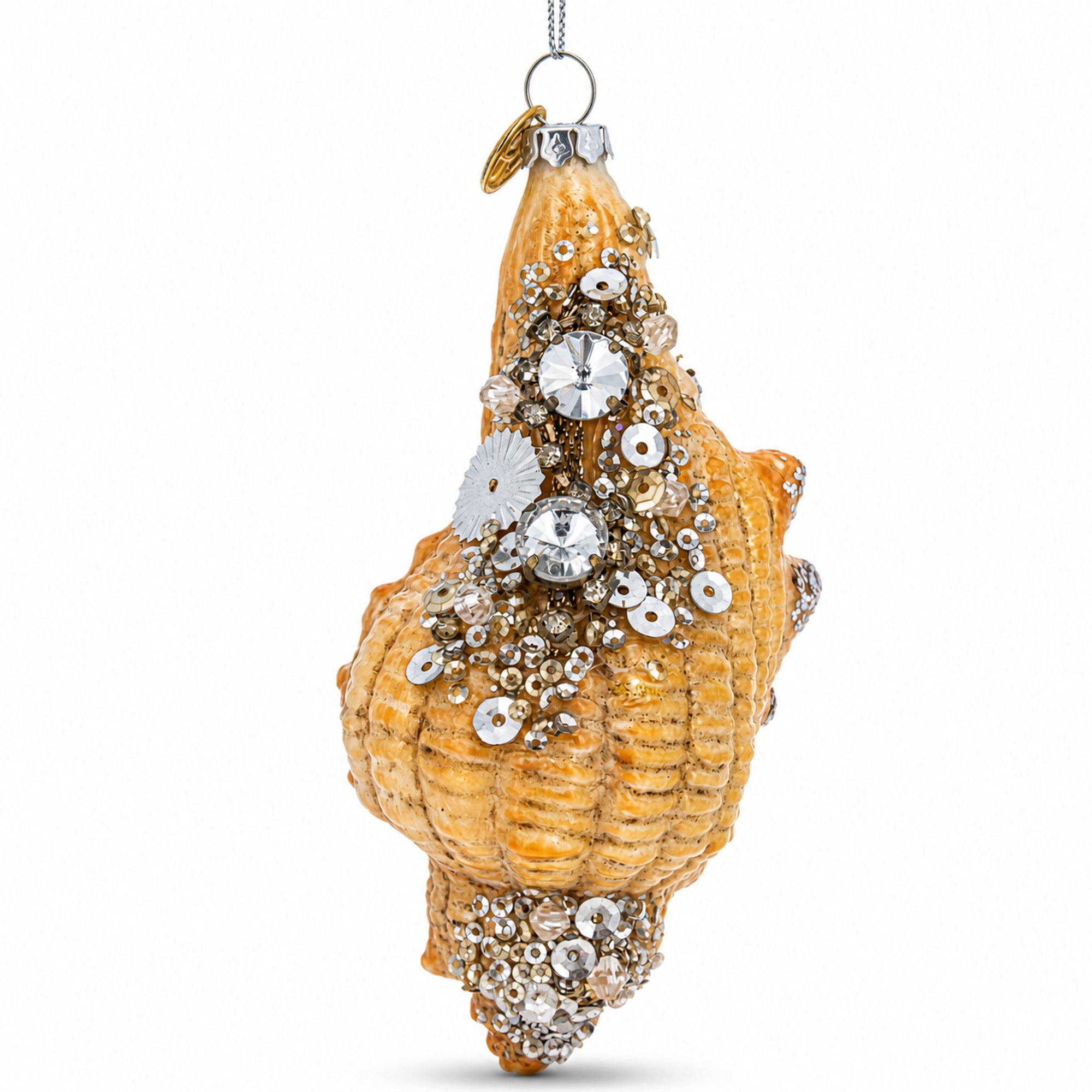 Glittered Seashell Glass Christmas Ornament