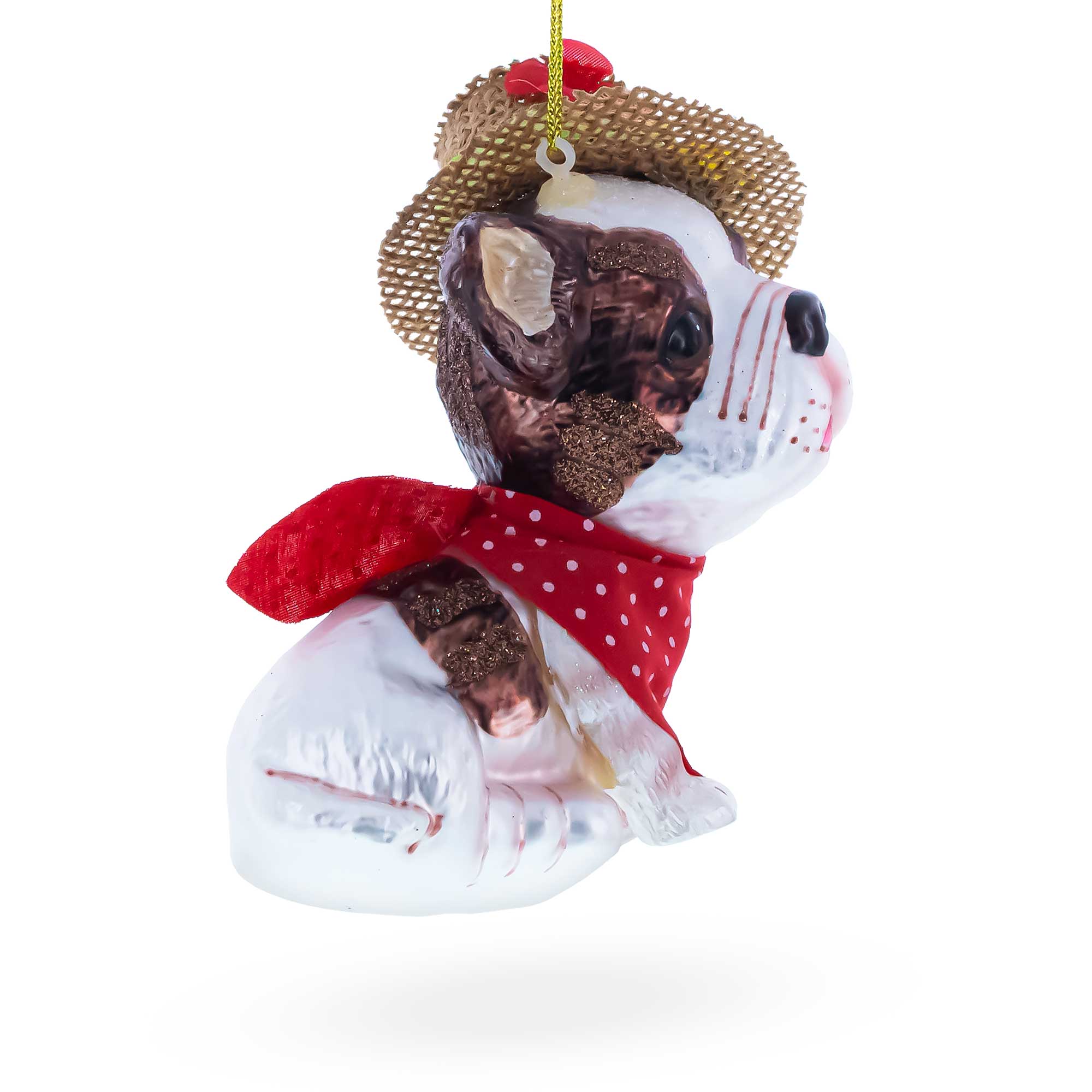 Dapper Boston Terrier in Hat Glass Christmas Ornament
