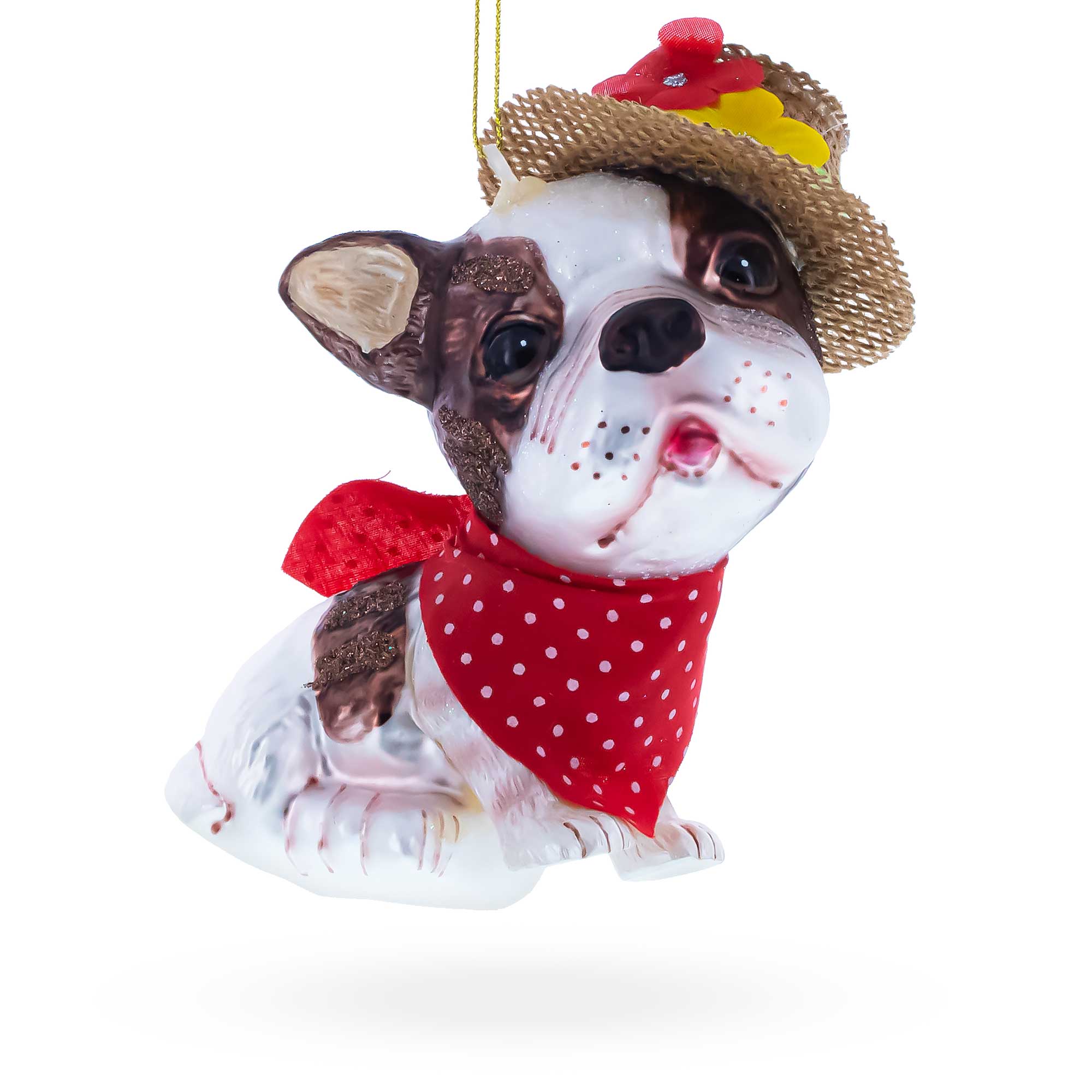 Dapper Boston Terrier in Hat Glass Christmas Ornament