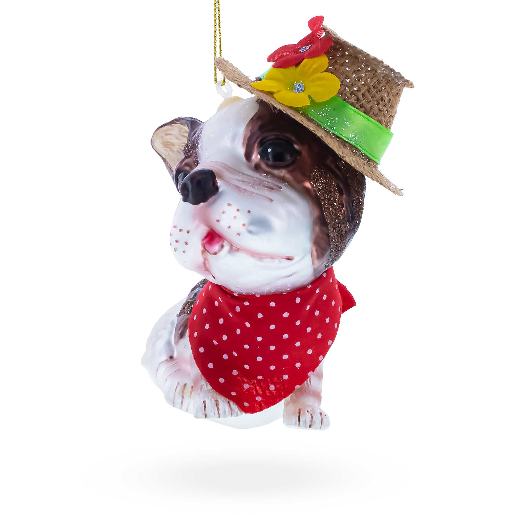 Dapper Boston Terrier in Hat Glass Christmas Ornament