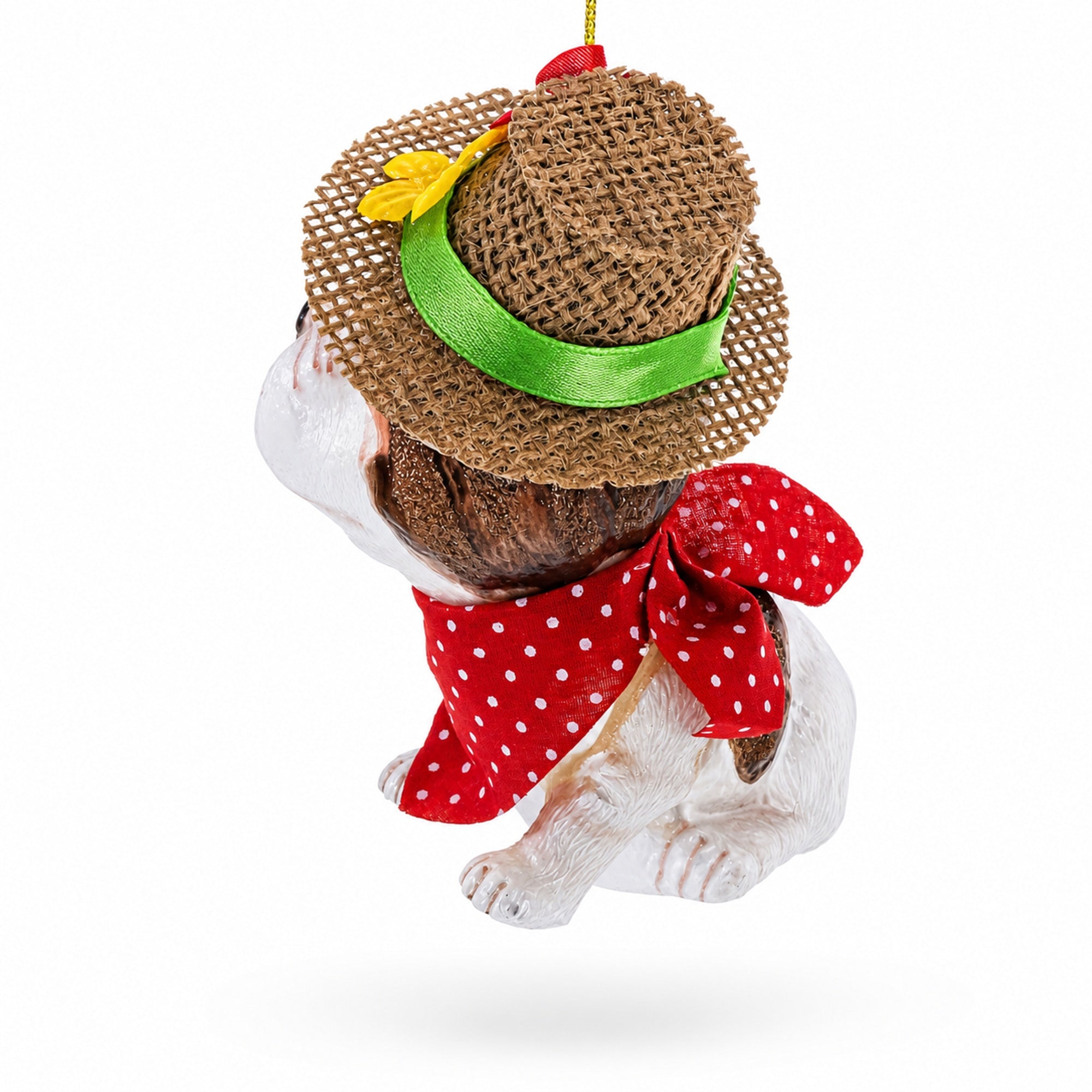 Dapper Boston Terrier in Hat Glass Christmas Ornament