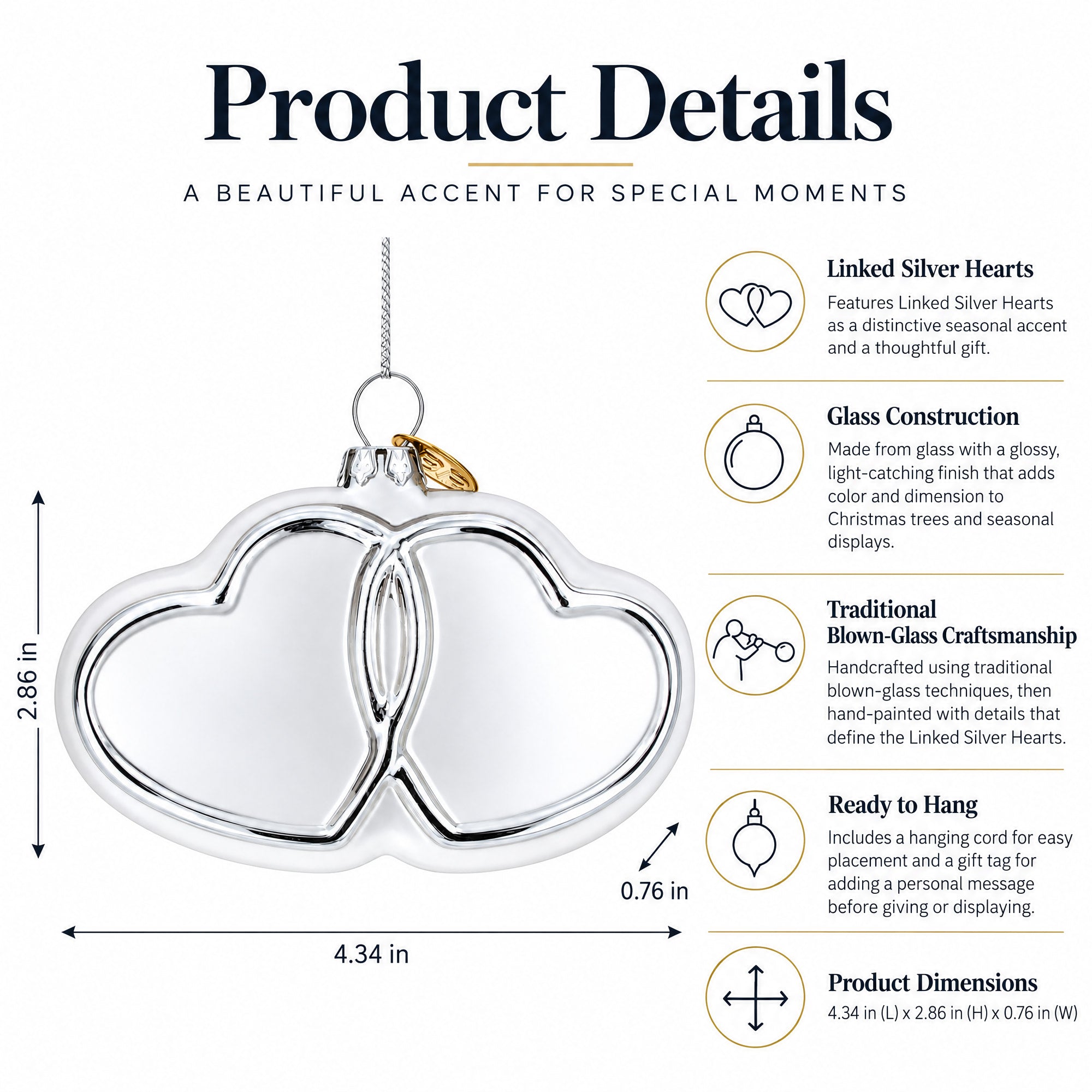 Linked Silver Hearts Glass Christmas Ornament