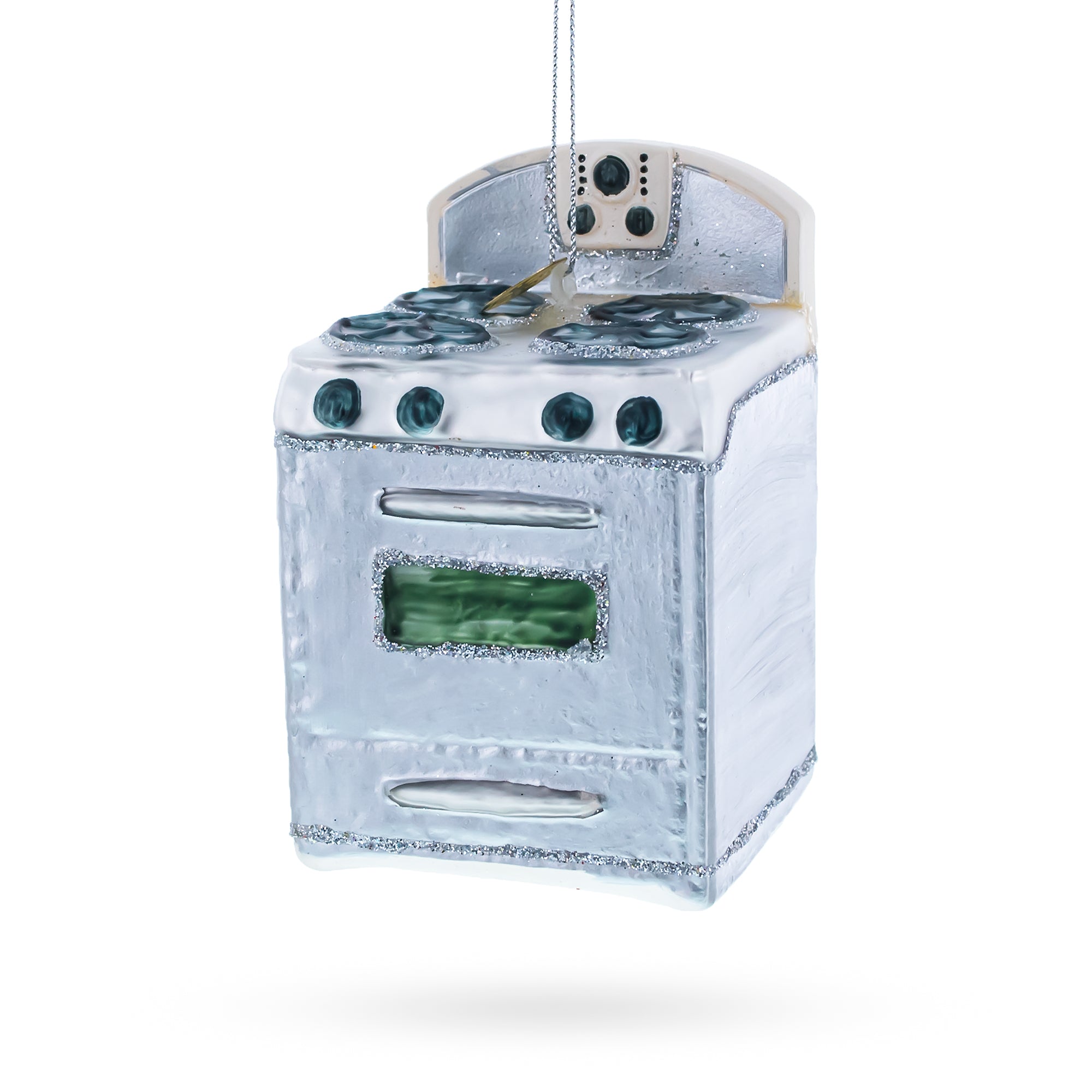 Silver Oven Stove Range Glass Christmas Ornament