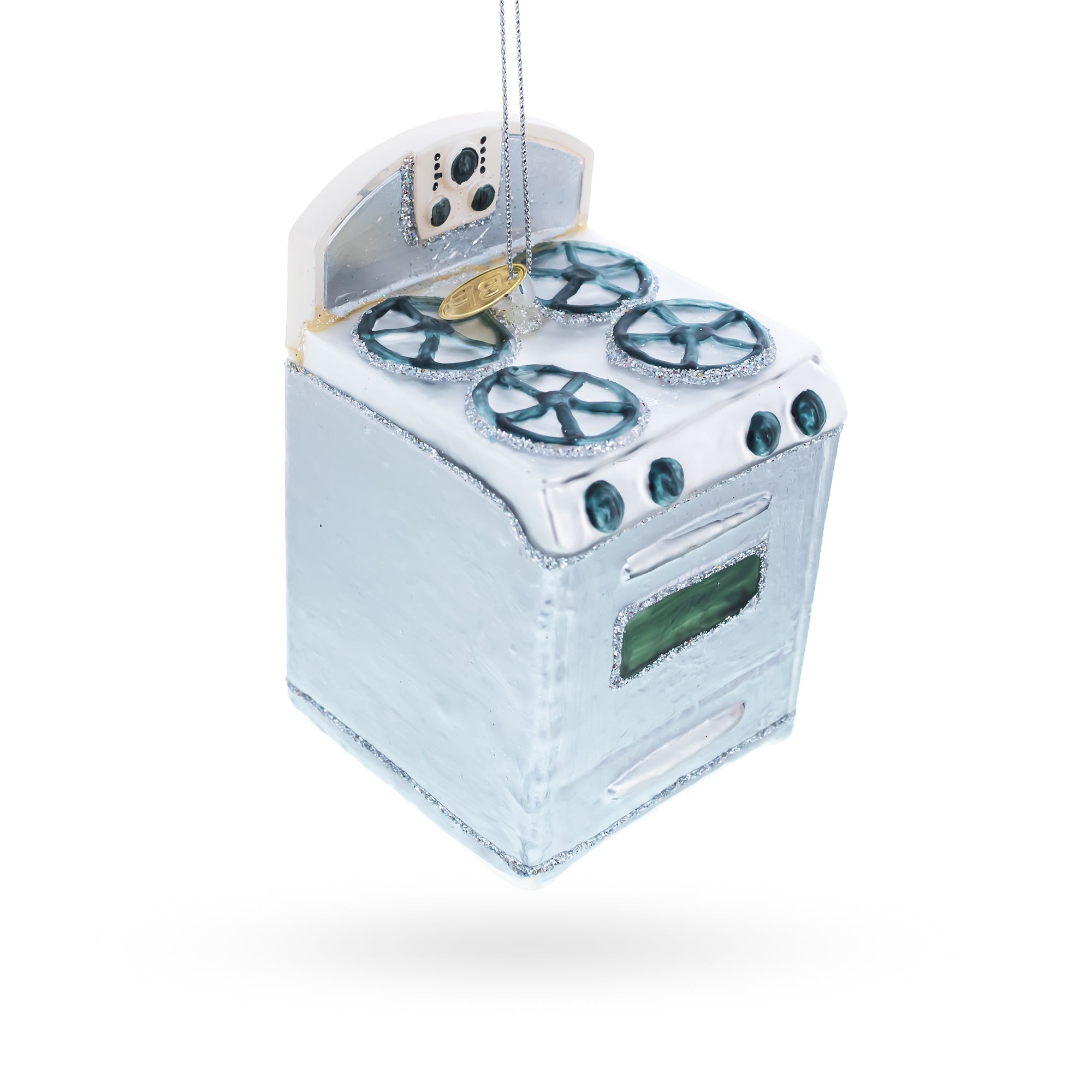 Silver Oven Stove Range Glass Christmas Ornament