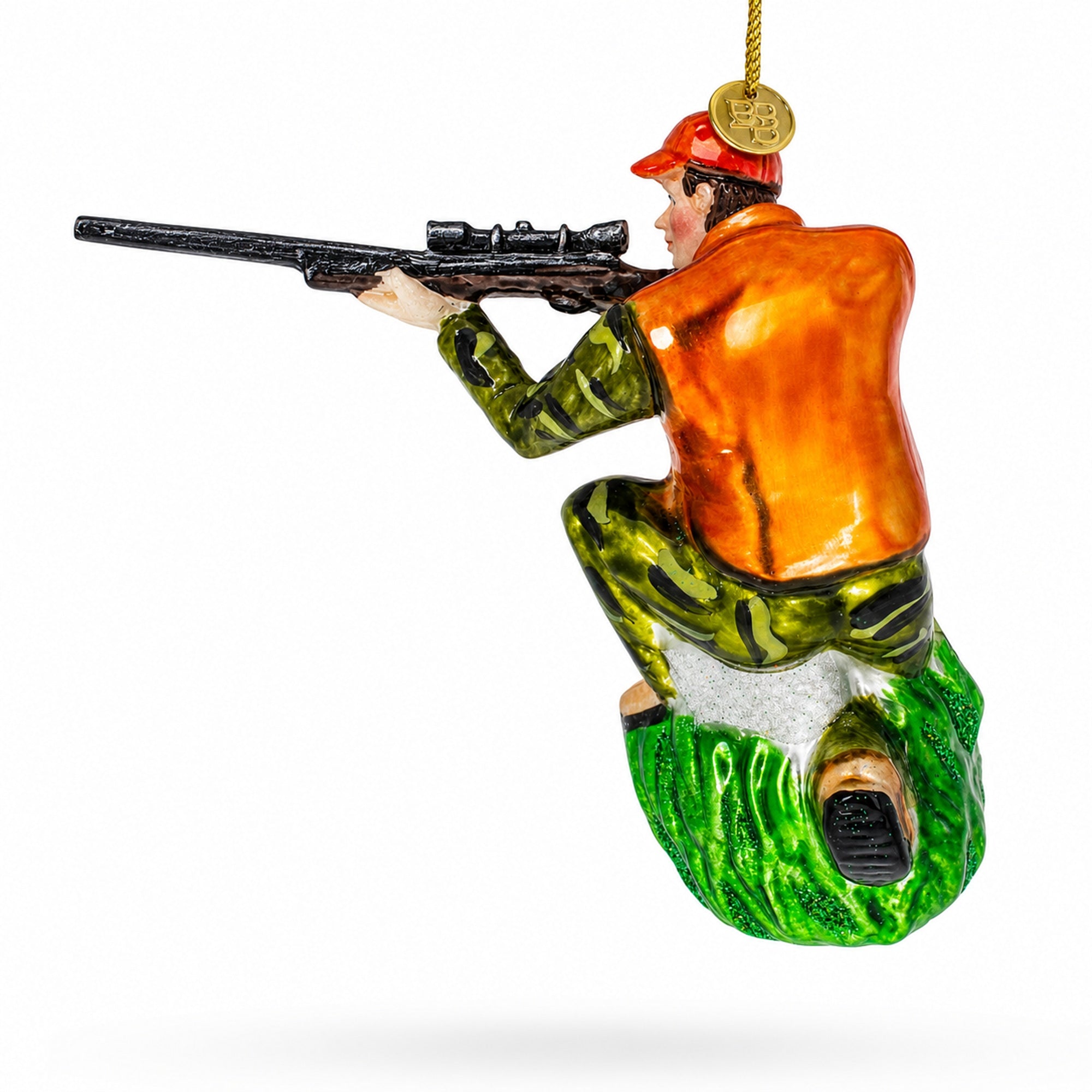 Sharpshooter Hunter with Rifle Glass Christmas Ornament