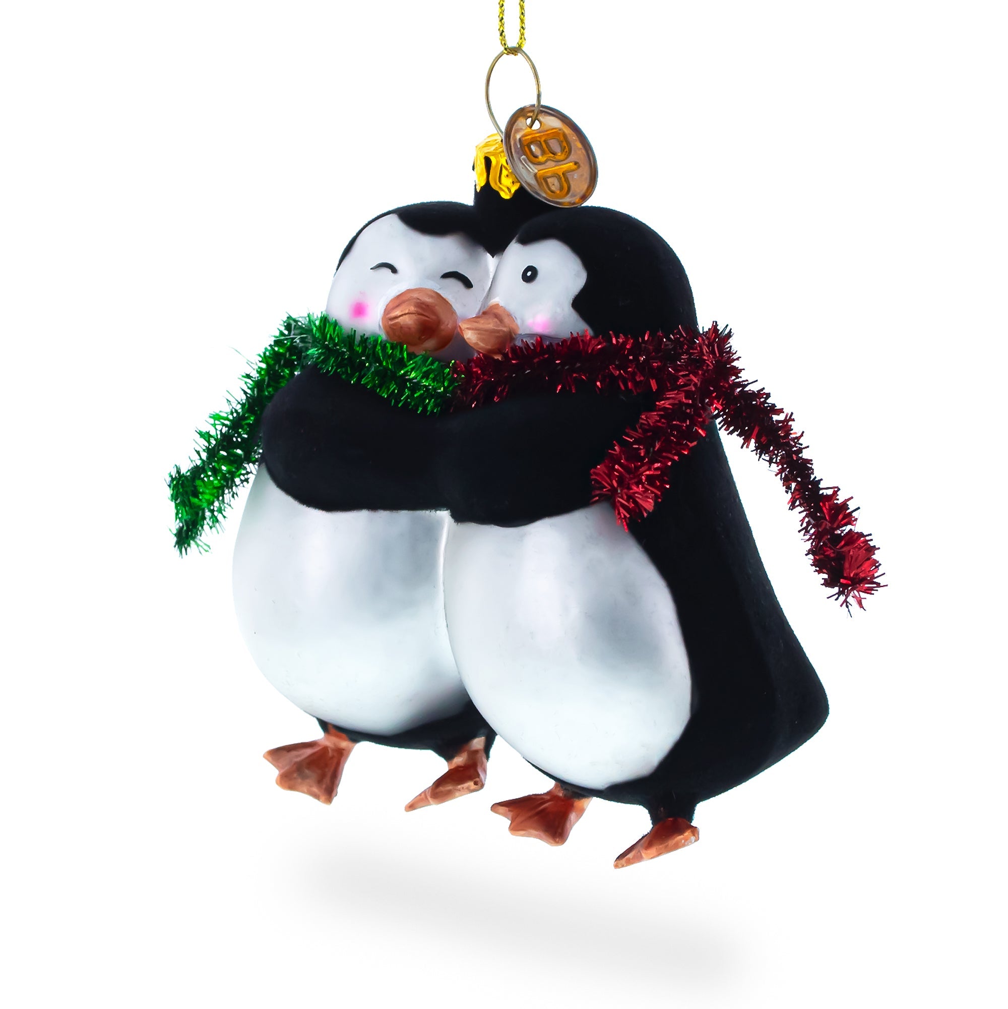 Penguin Couple in Love Glass Christmas Ornament