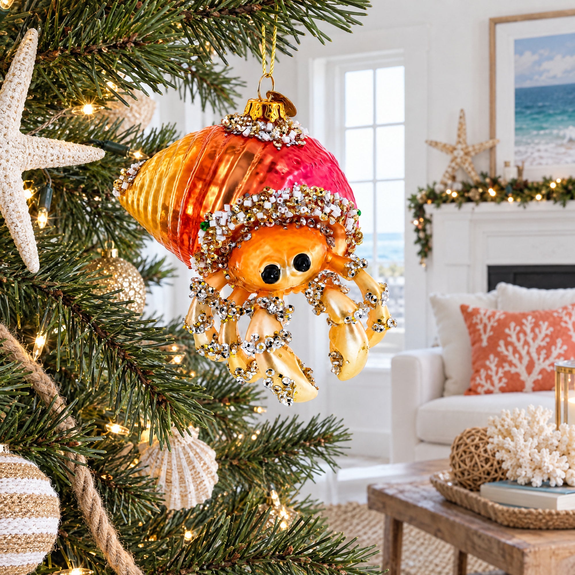 Orange Crab Glass Christmas Ornament