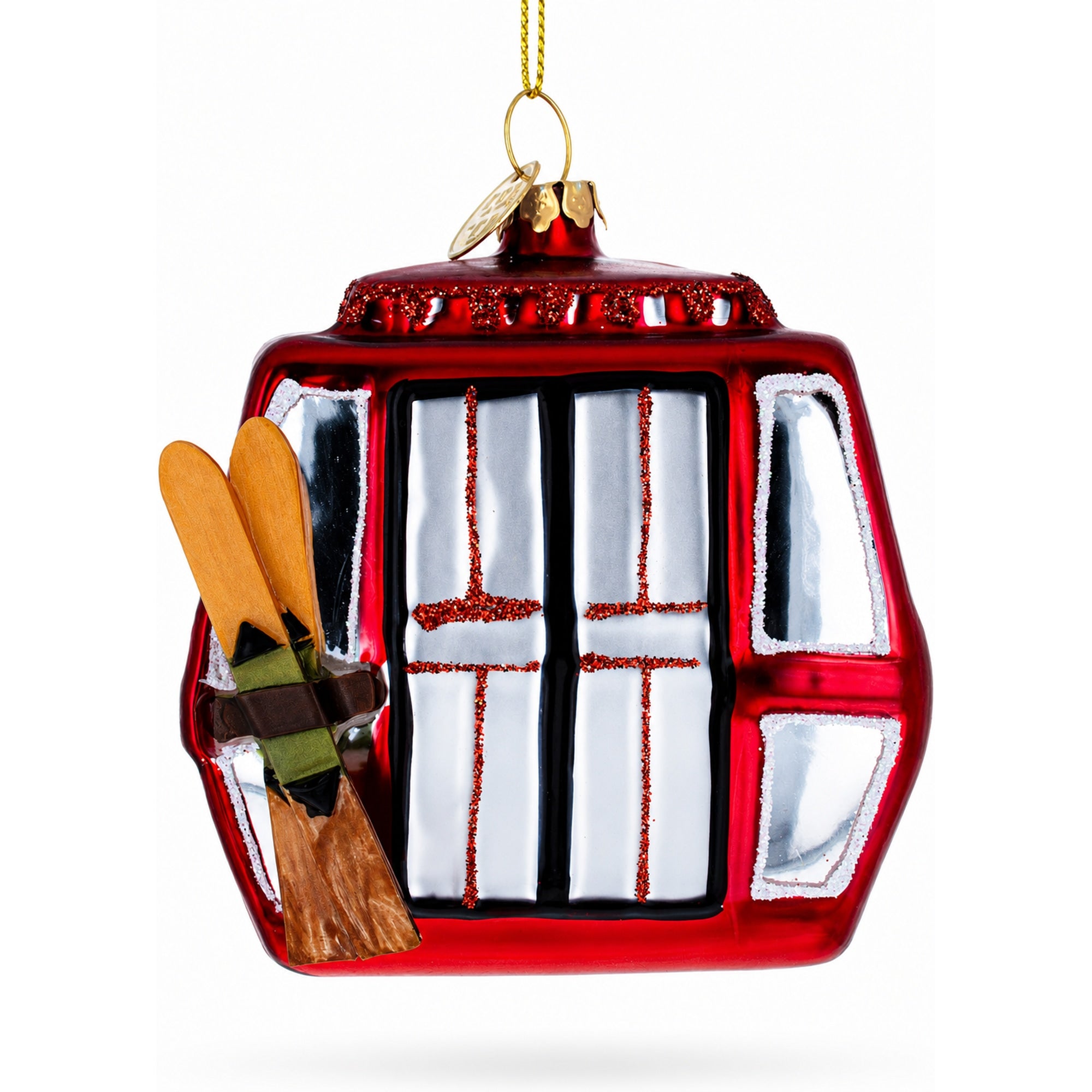 Ski Gondola Cable Car Glass Christmas Ornament