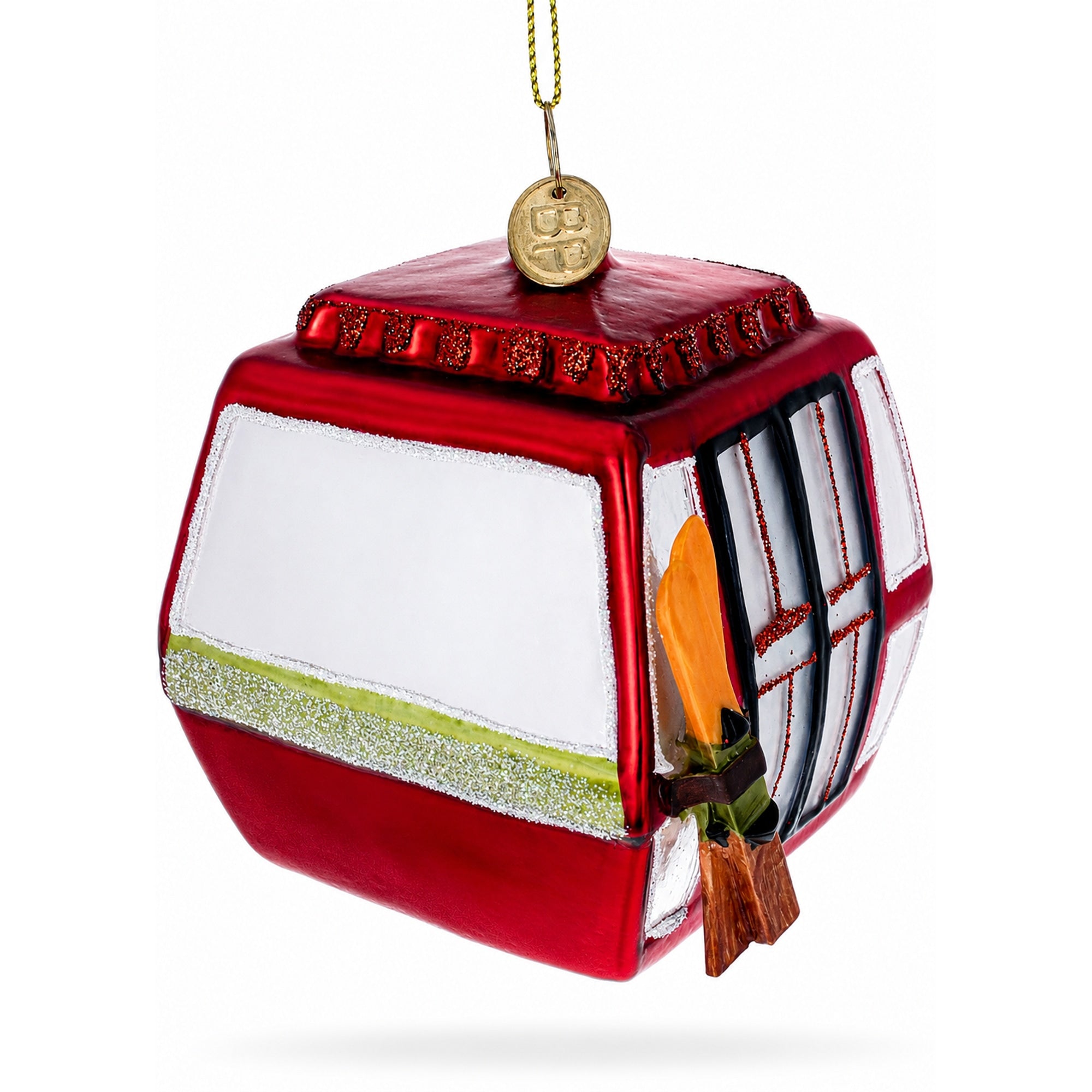 Ski Gondola Cable Car Glass Christmas Ornament