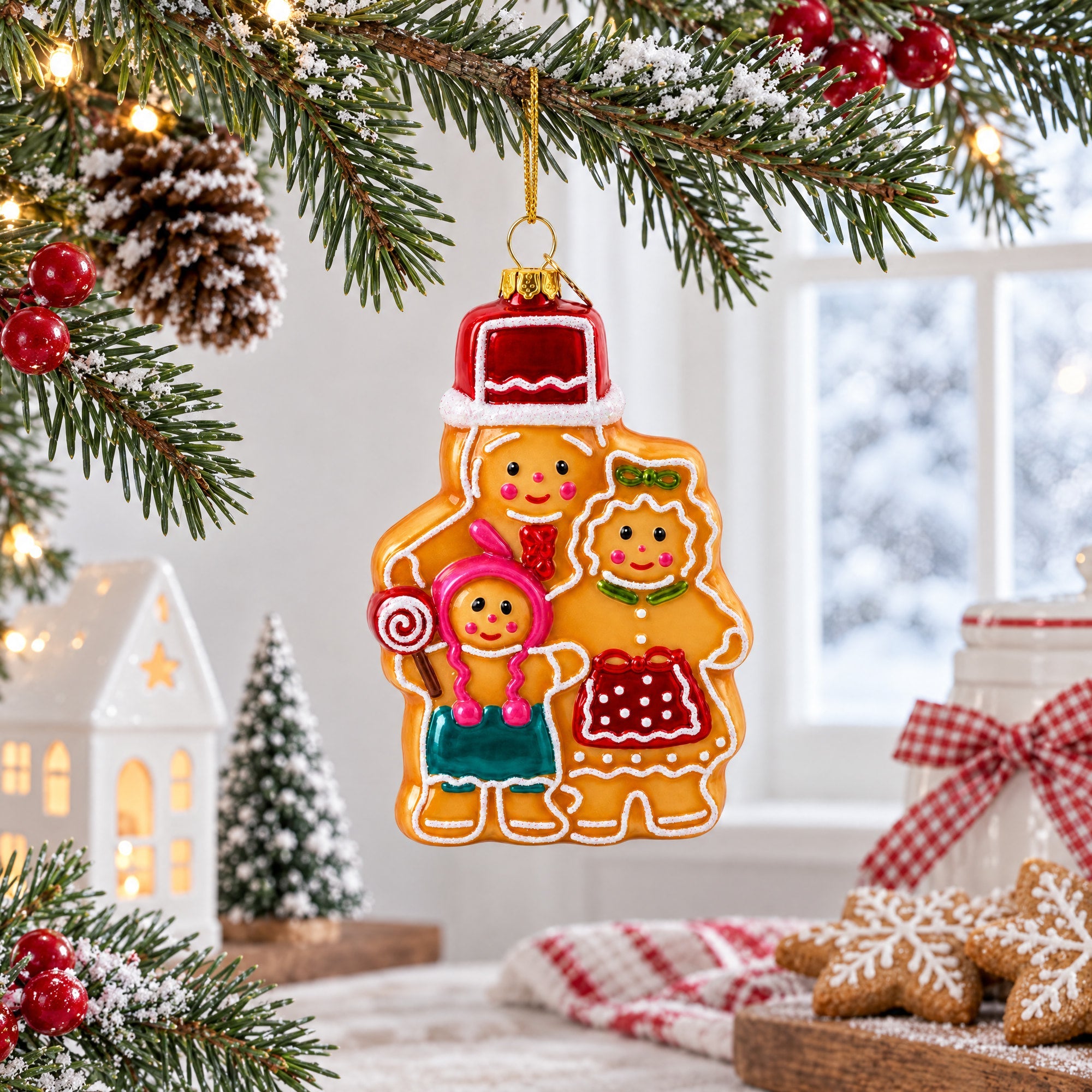 Gingerbread Family Glass Christmas Ornament