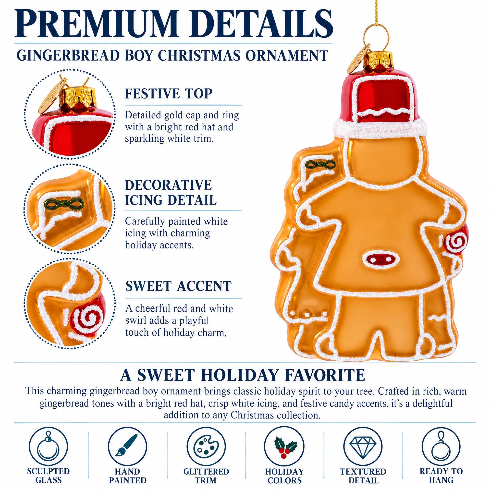 Gingerbread Family Glass Christmas Ornament