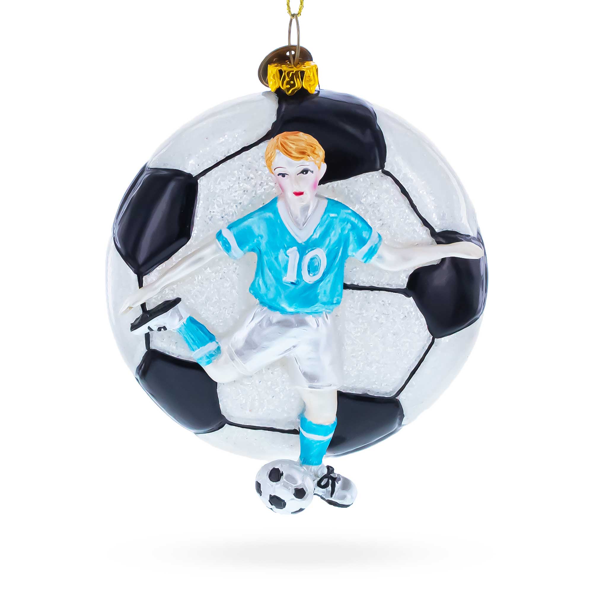 Football Player Glass Christmas Ornament