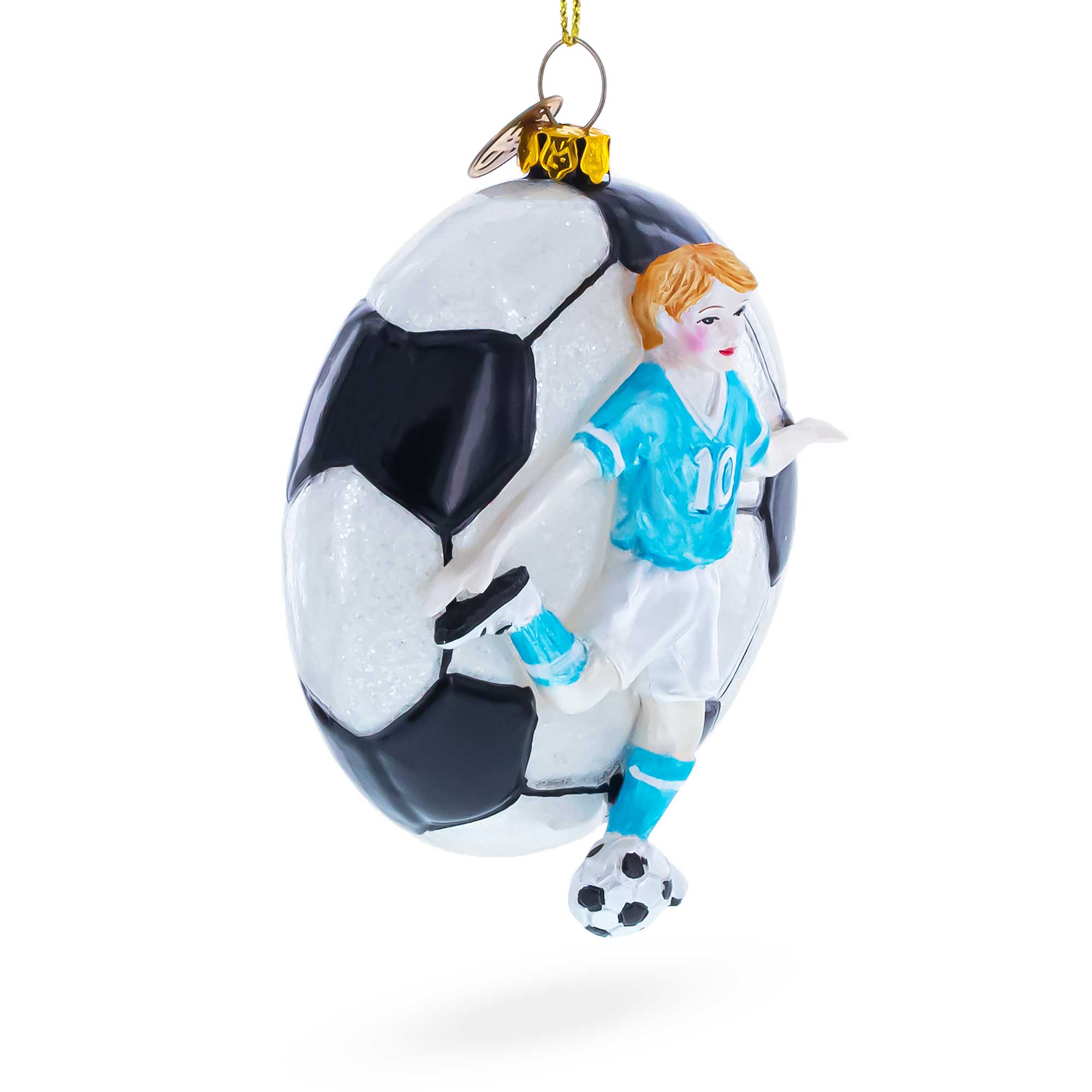 Football Player Glass Christmas Ornament
