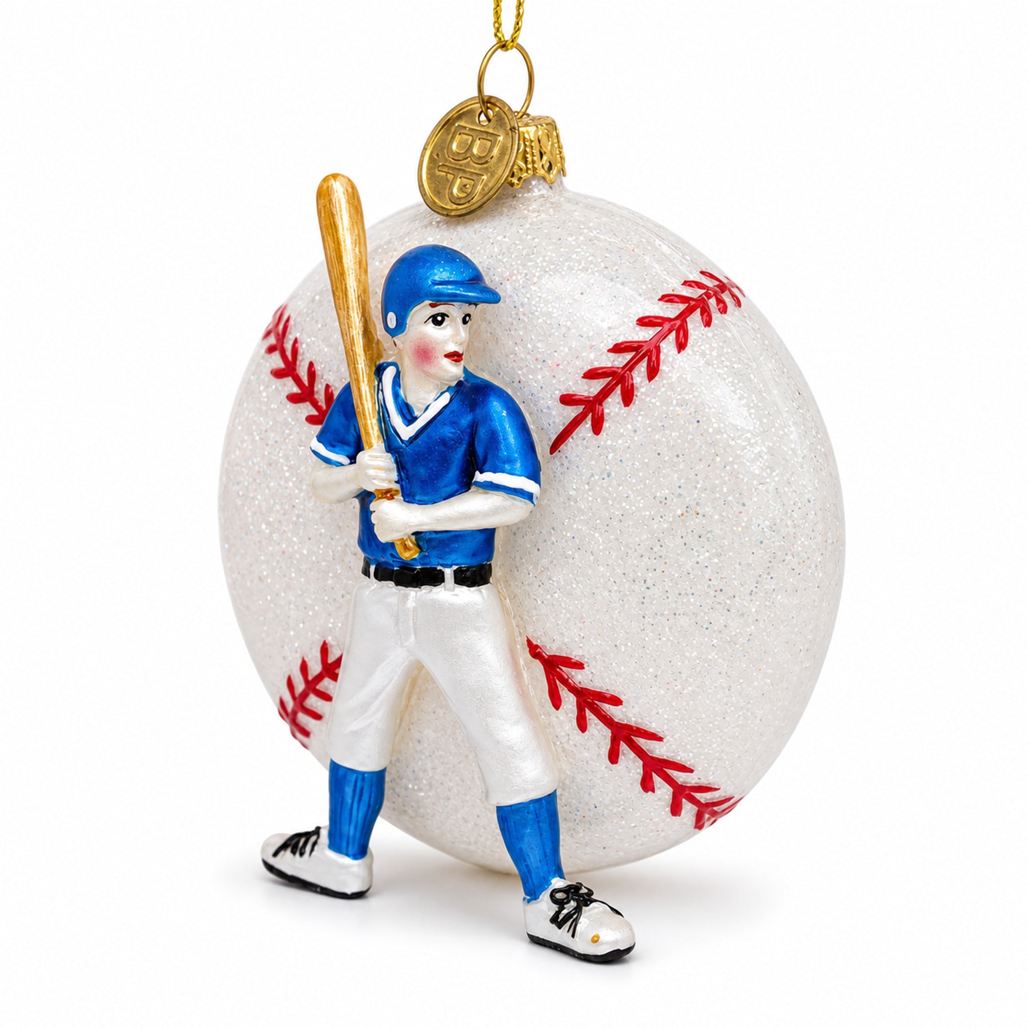 Baseball Player Glass Christmas Ornament