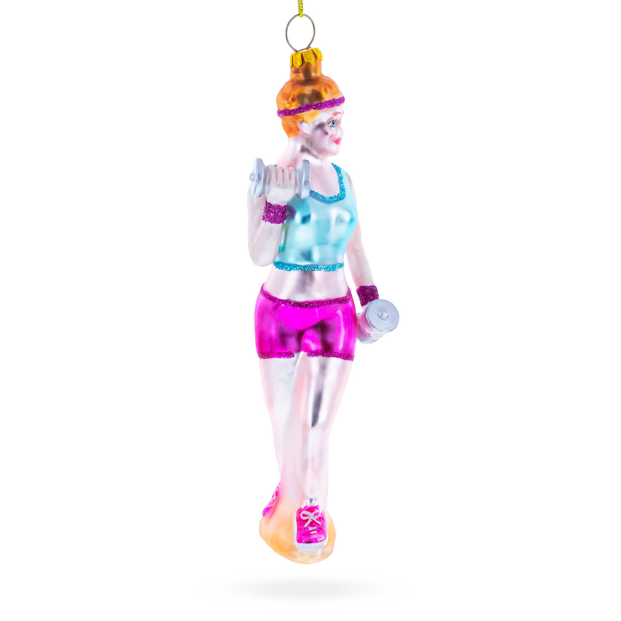 Retro Fitness Weightlifter Glass Christmas Ornament
