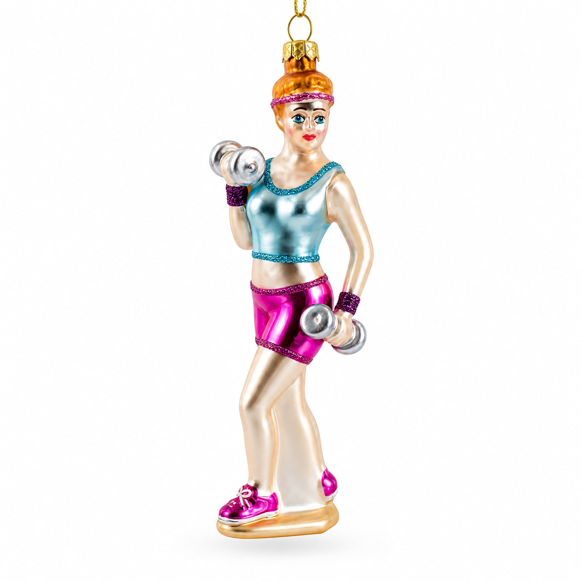 Retro Fitness Weightlifter Glass Christmas Ornament