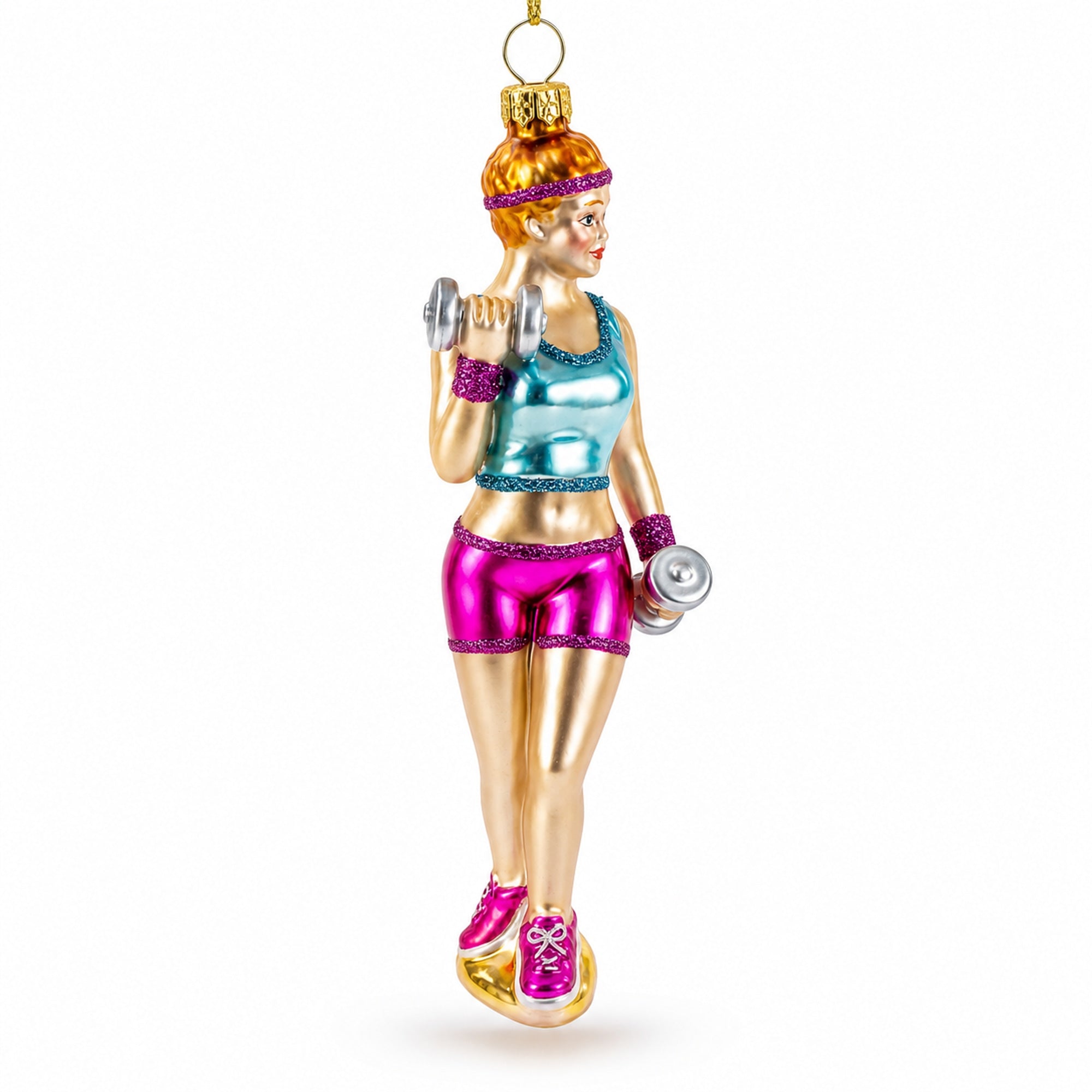Retro Fitness Weightlifter Glass Christmas Ornament