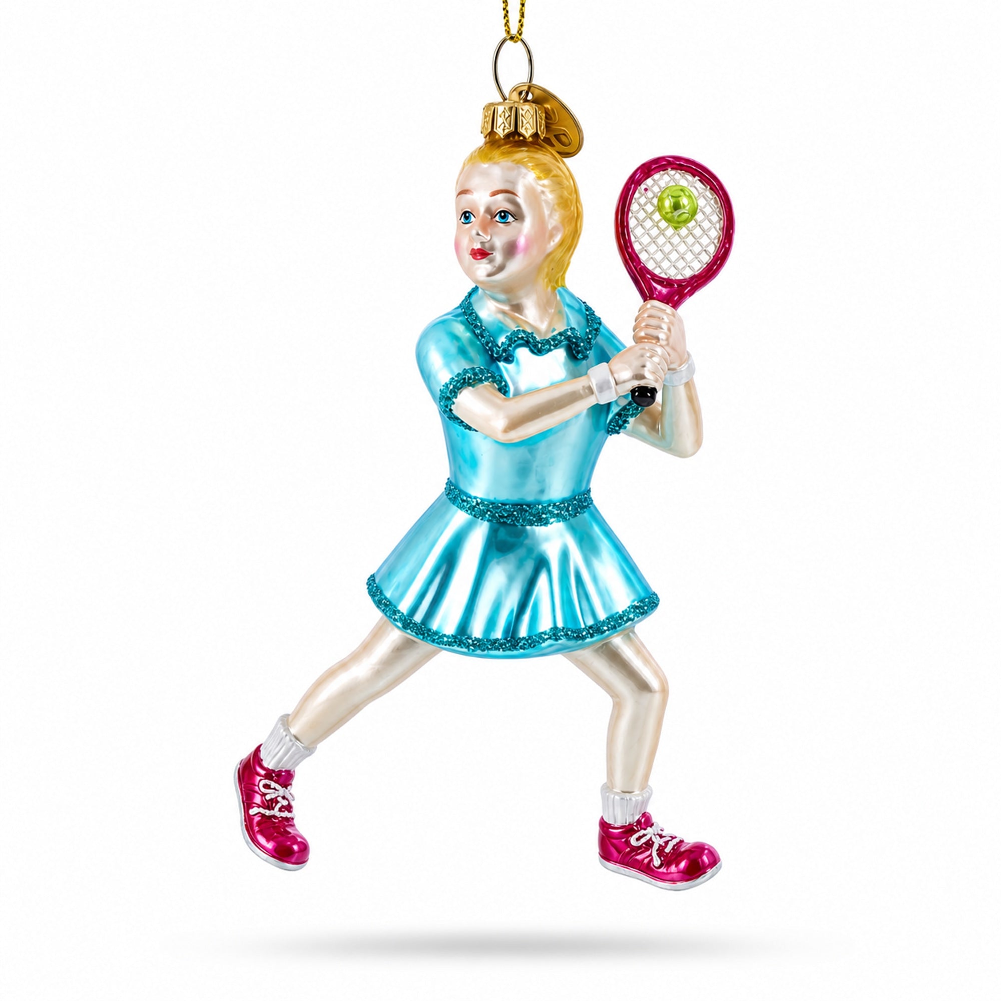 Athletic Girl Playing Tennis Glass Christmas Ornament
