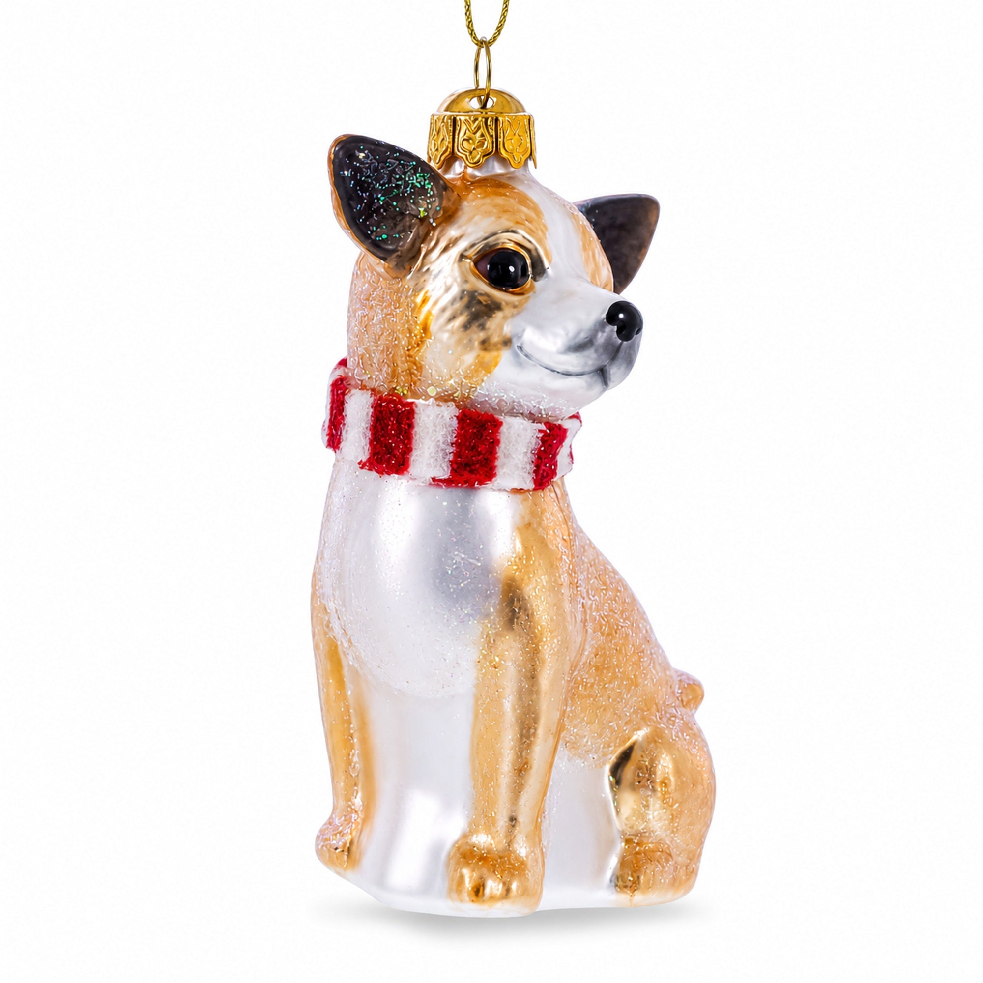 Chihuahua with Striped Scarf Glass Christmas Ornament
