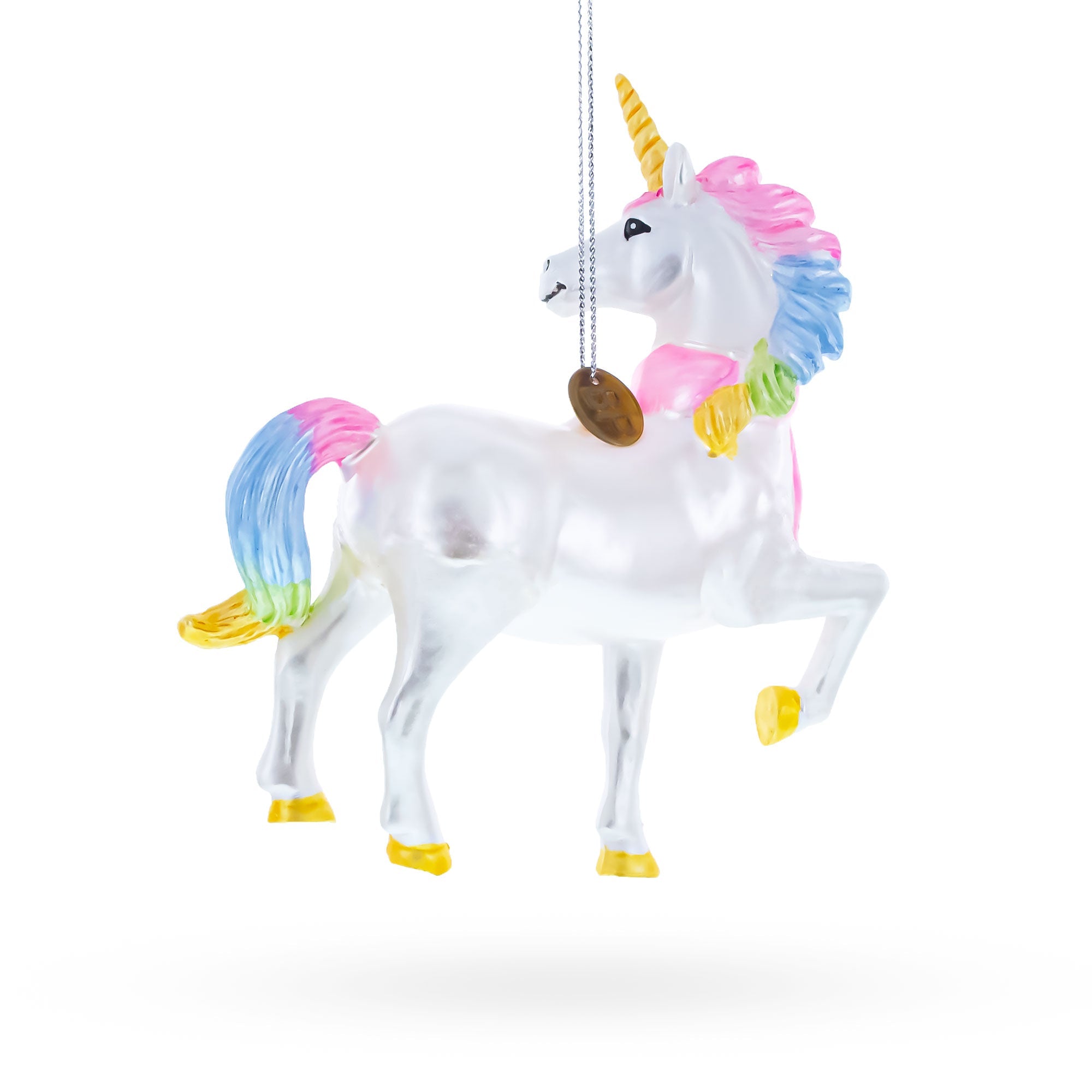 Rainbow Unicorn Glass Christmas Ornament