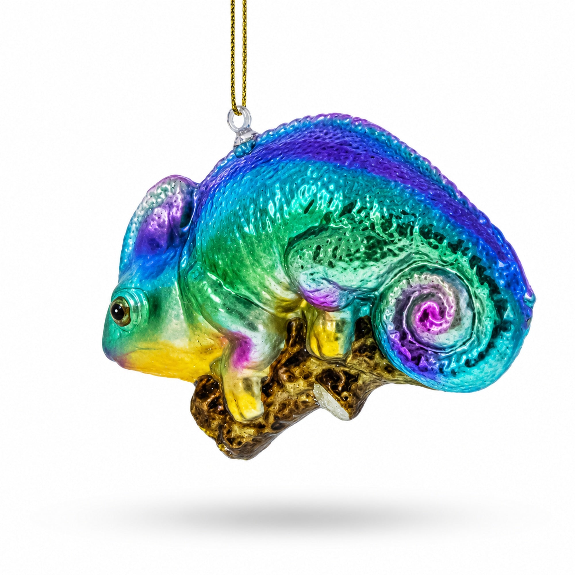 Rainbow Chameleon Glass Christmas Ornament
