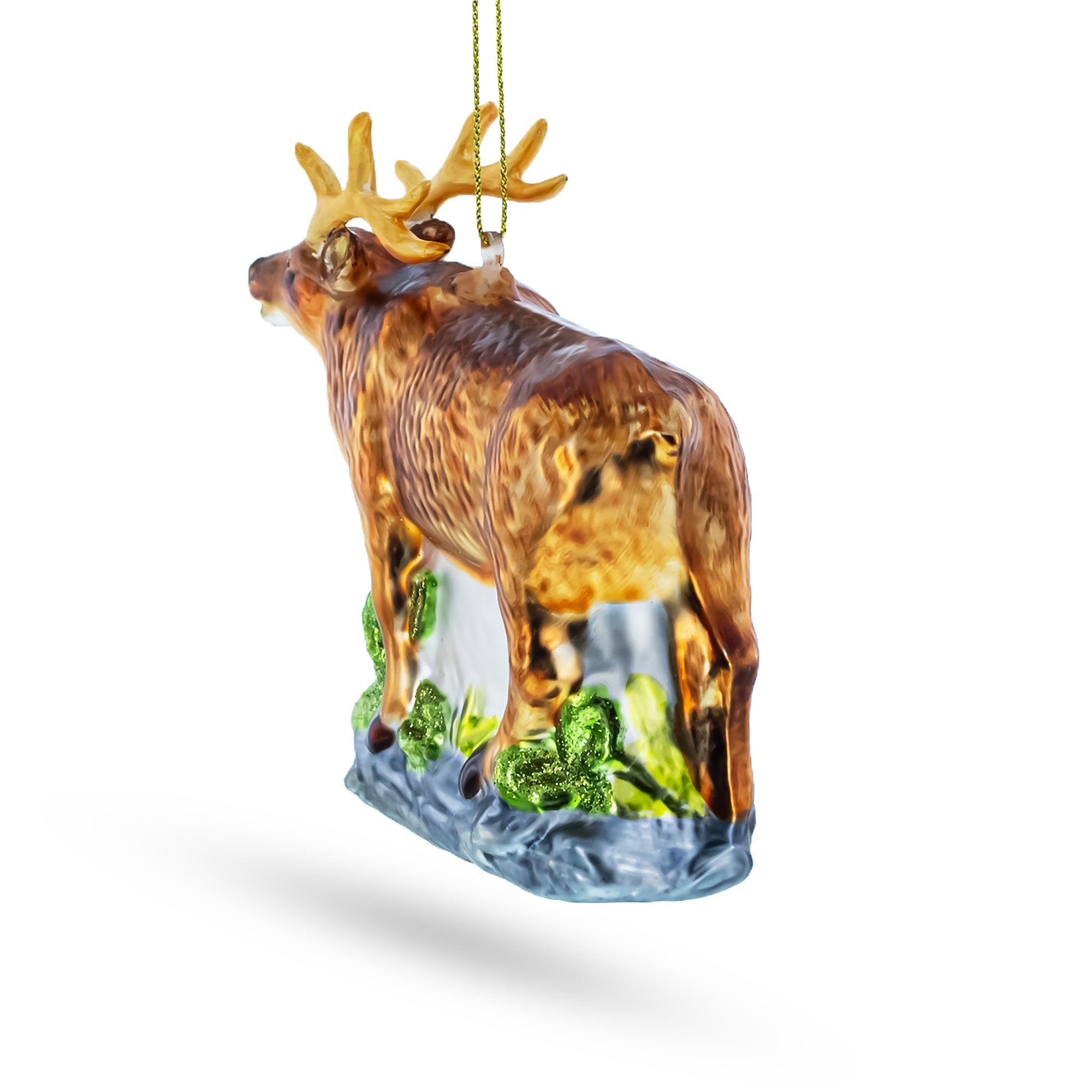 Reindeer on Grass Glass Christmas Ornament
