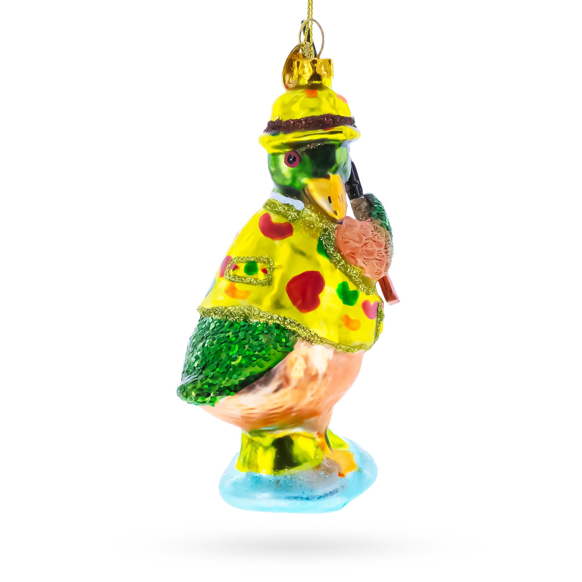 Duck the Hunter Glass Christmas Ornament