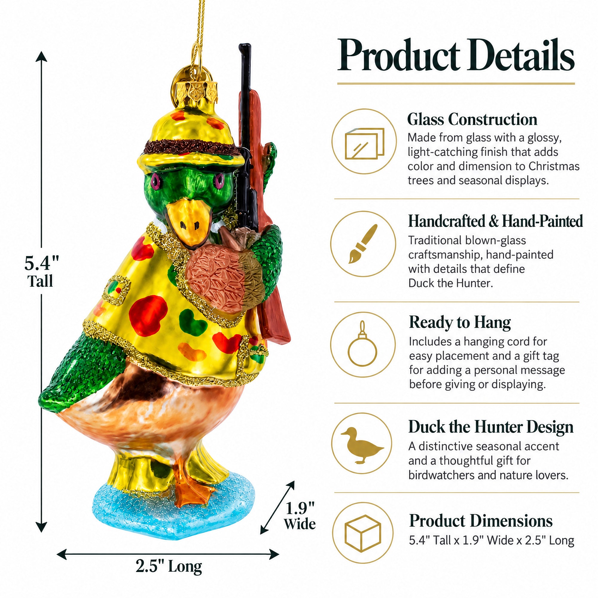 Duck the Hunter Glass Christmas Ornament