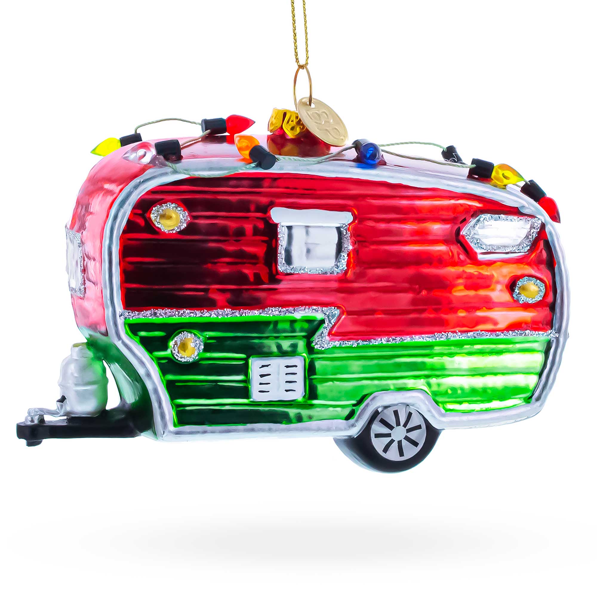 Camper Trailer with Lights Glass Christmas Ornament