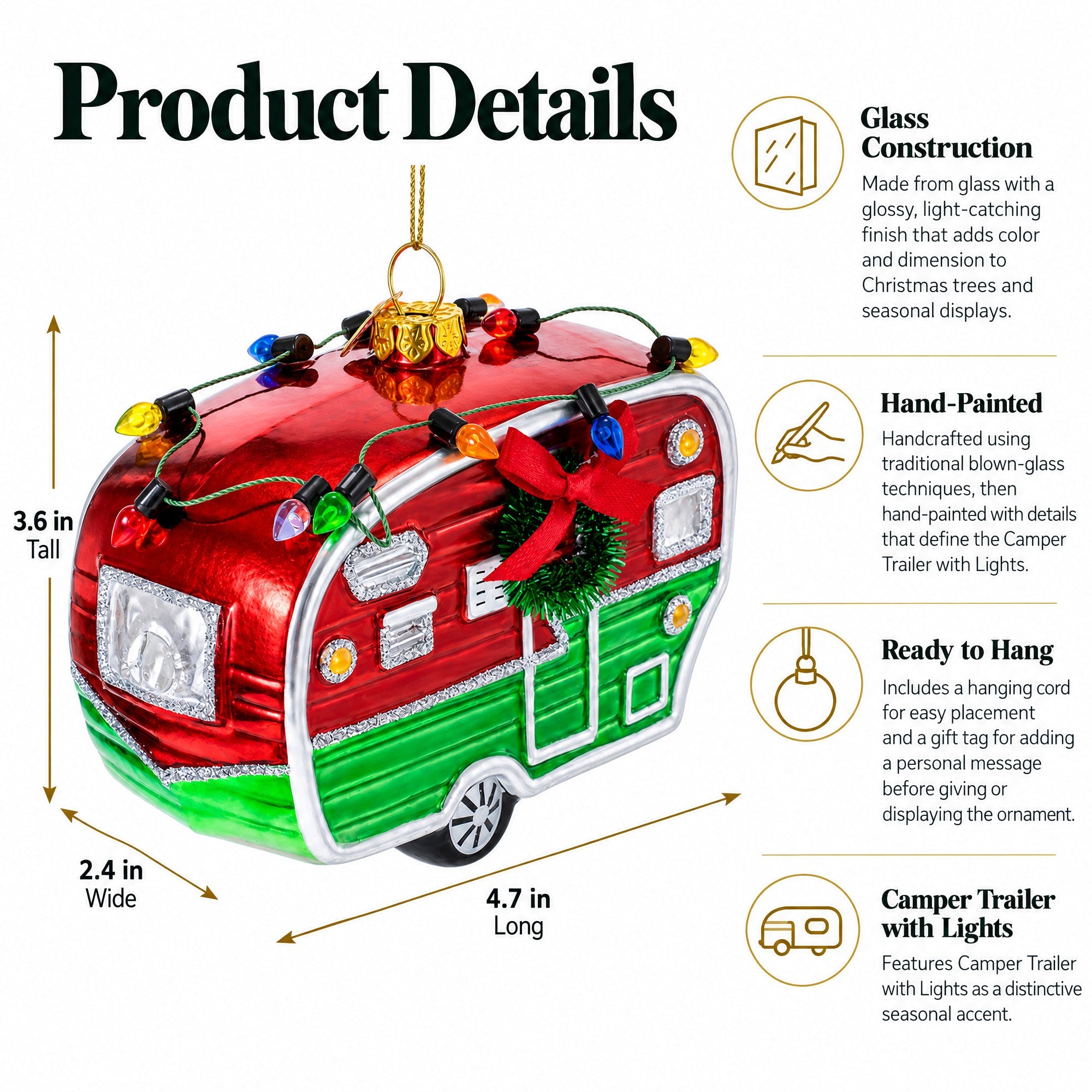Camper Trailer with Lights Glass Christmas Ornament