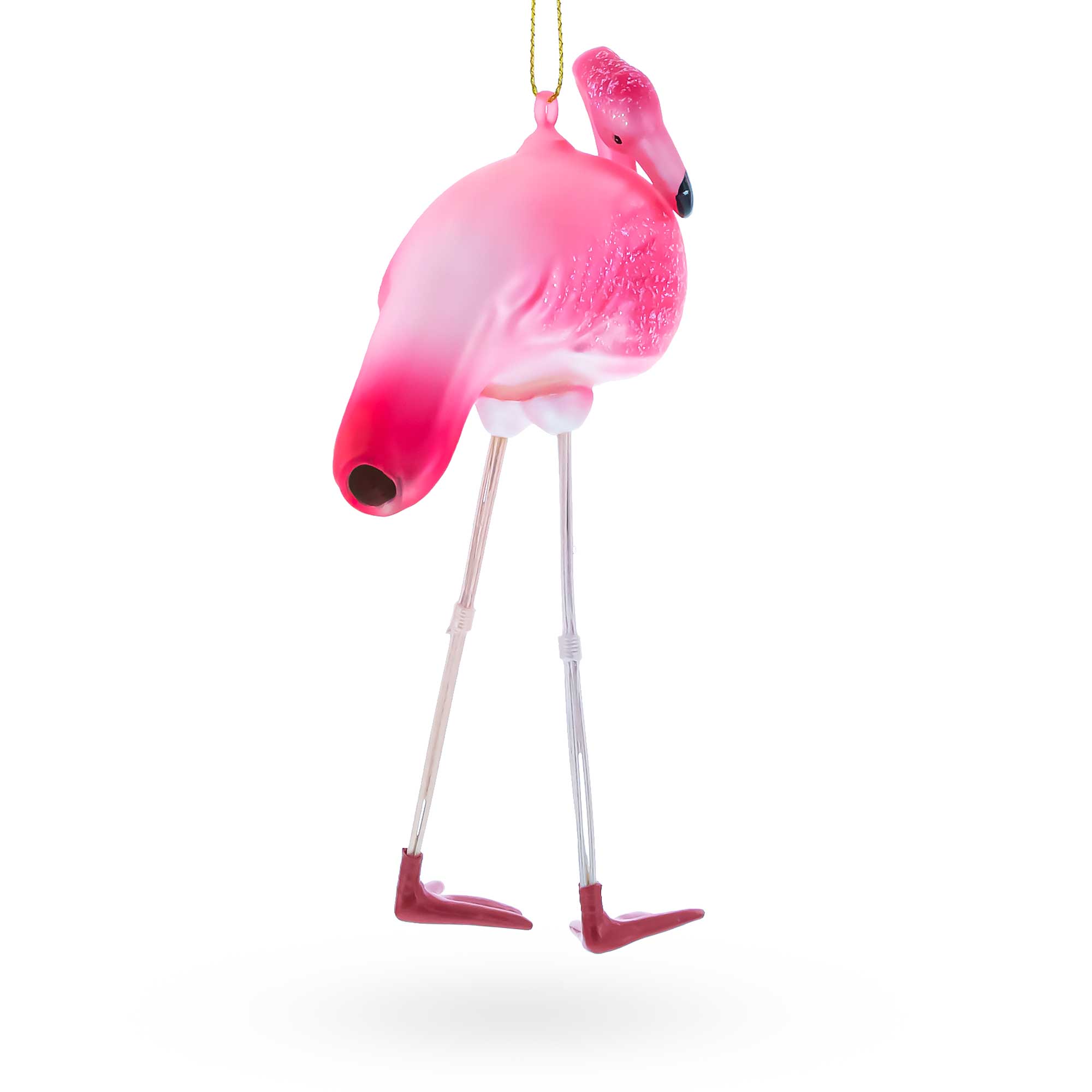Pink Flamingo Glass Christmas Ornament