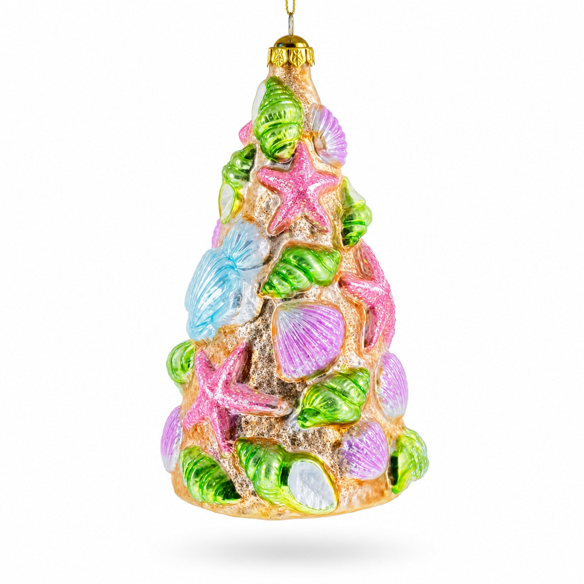Seashell Christmas Tree Glass Ornament