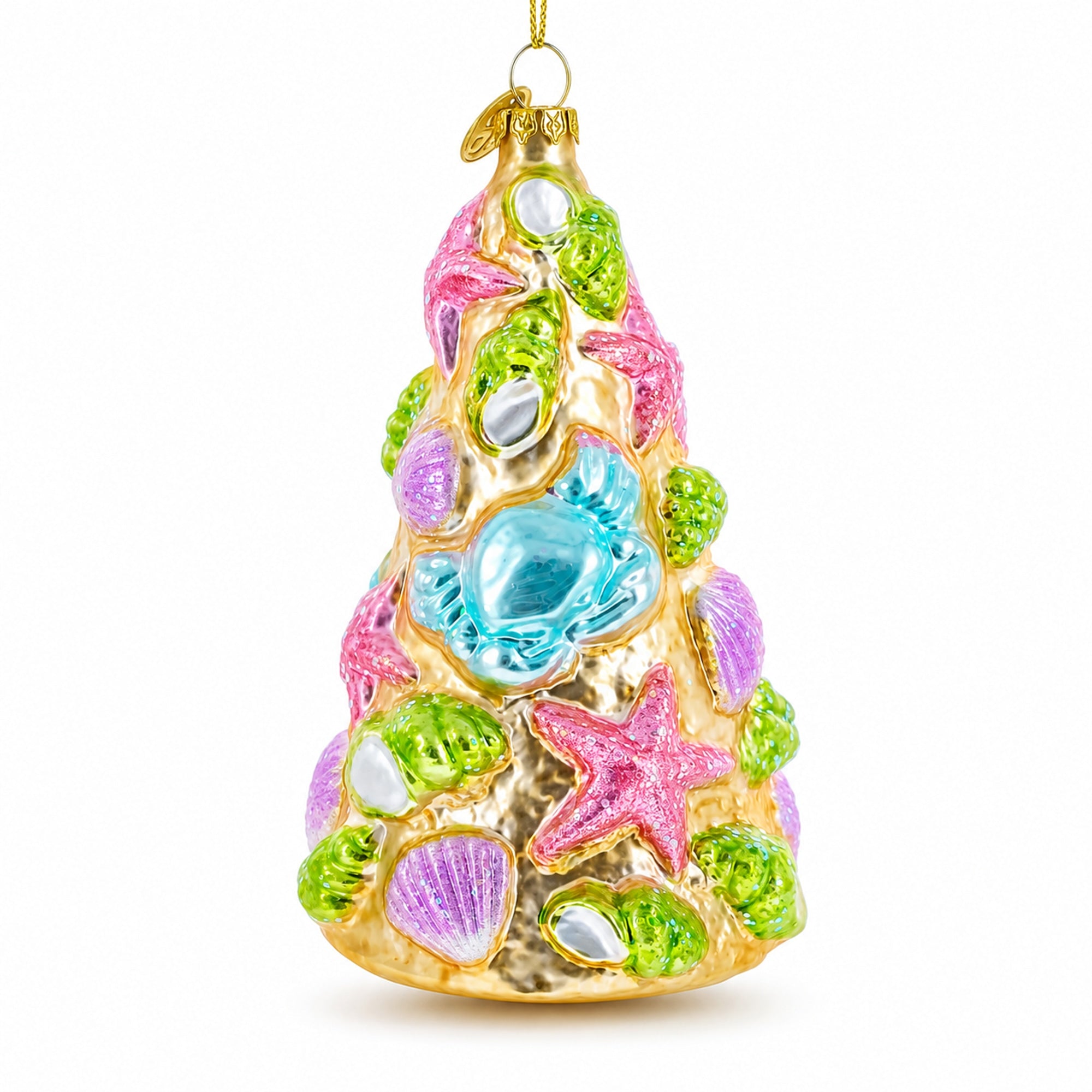Seashell Christmas Tree Glass Ornament