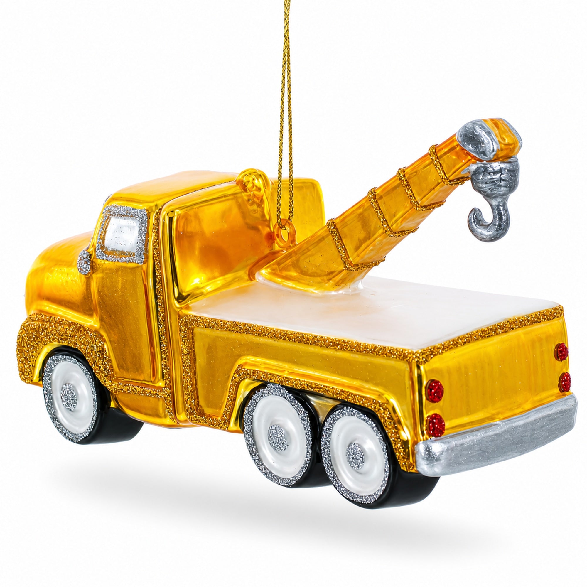 Tow Truck Glass Christmas Ornament