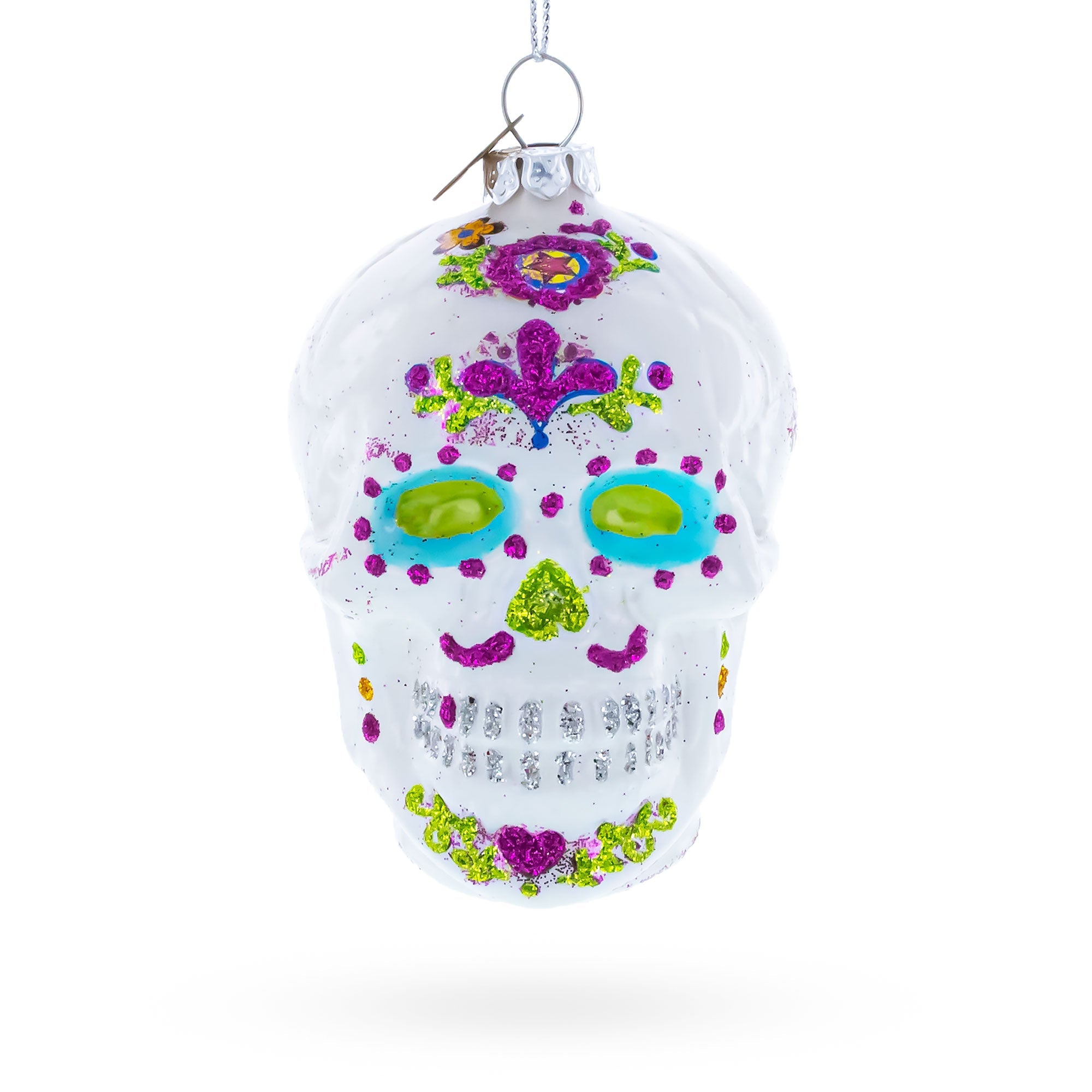 White Skull Glass Christmas Ornament