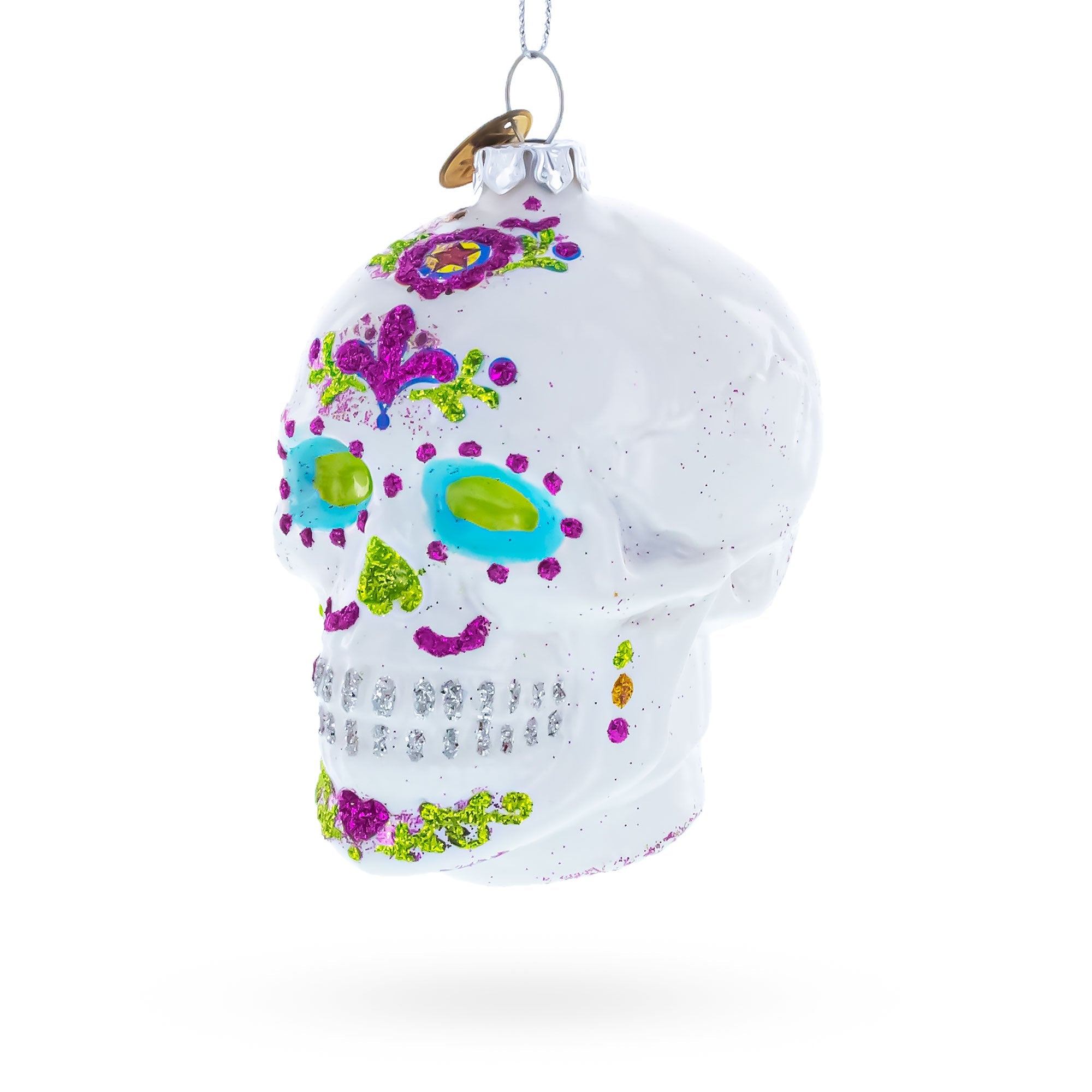White Skull Glass Christmas Ornament
