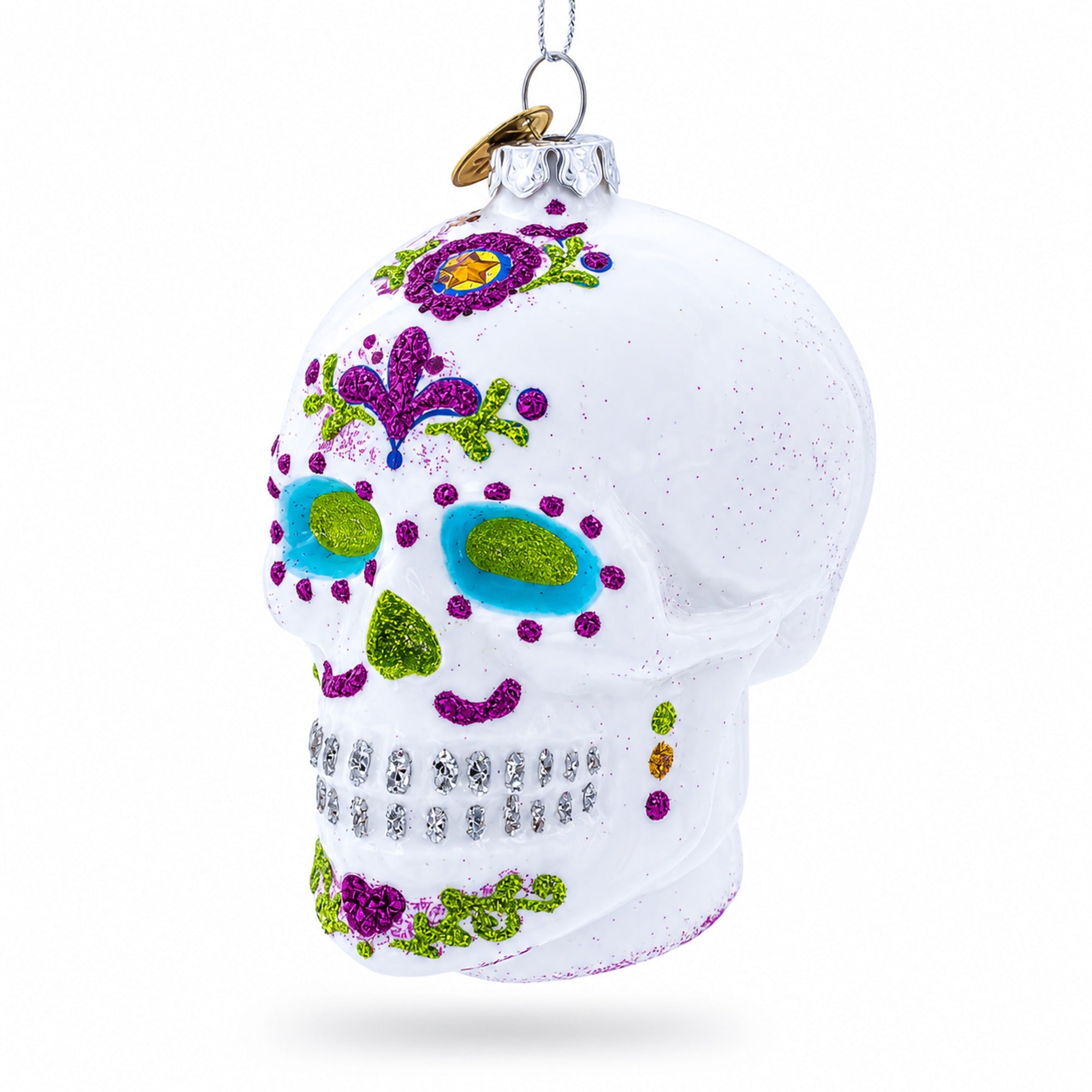 White Skull Glass Christmas Ornament