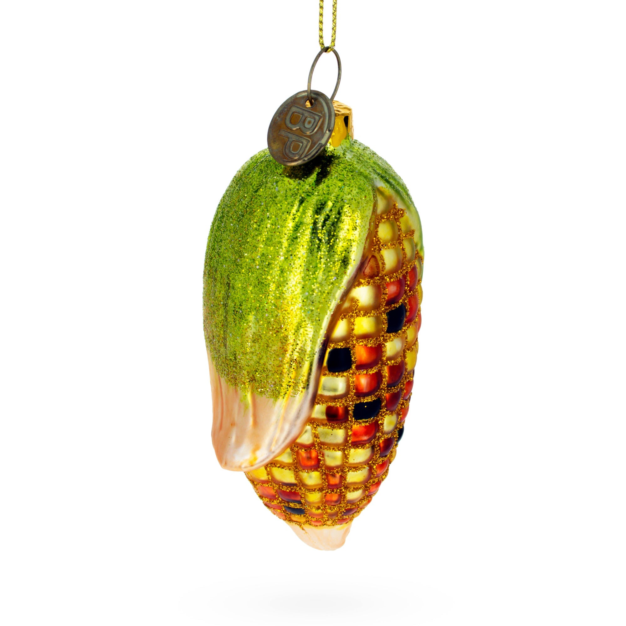 Golden Corn on the Cob Glass Christmas Ornament