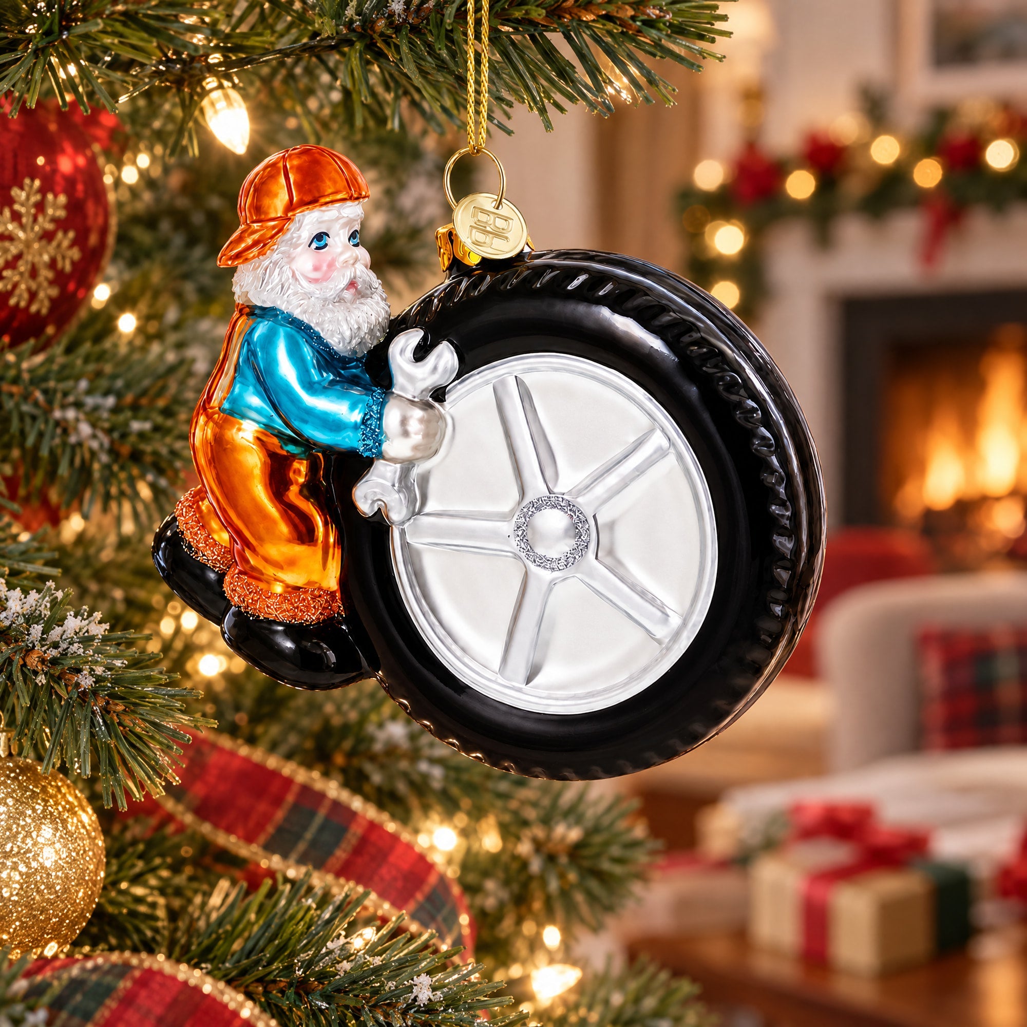 Tire Repair Mechanic Glass Christmas Ornament