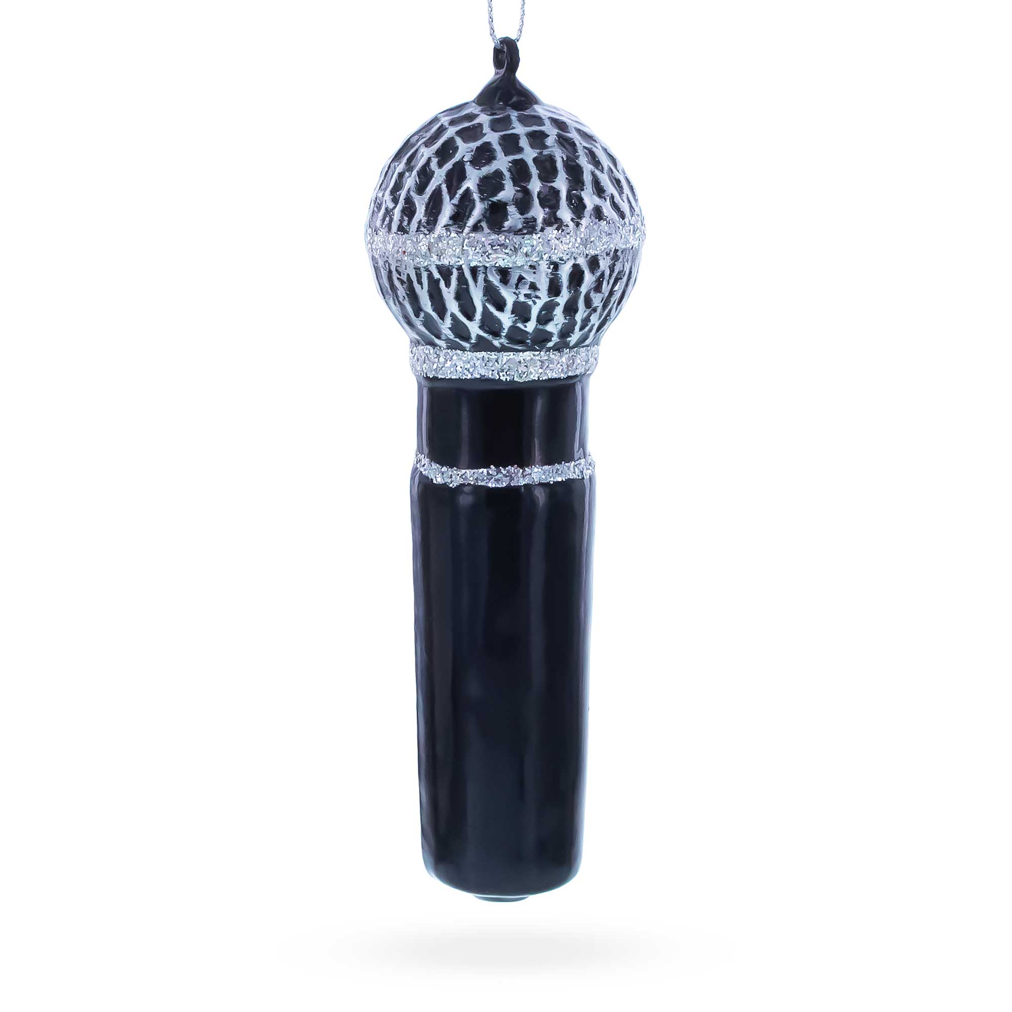 Black Microphone Glass Christmas Ornament