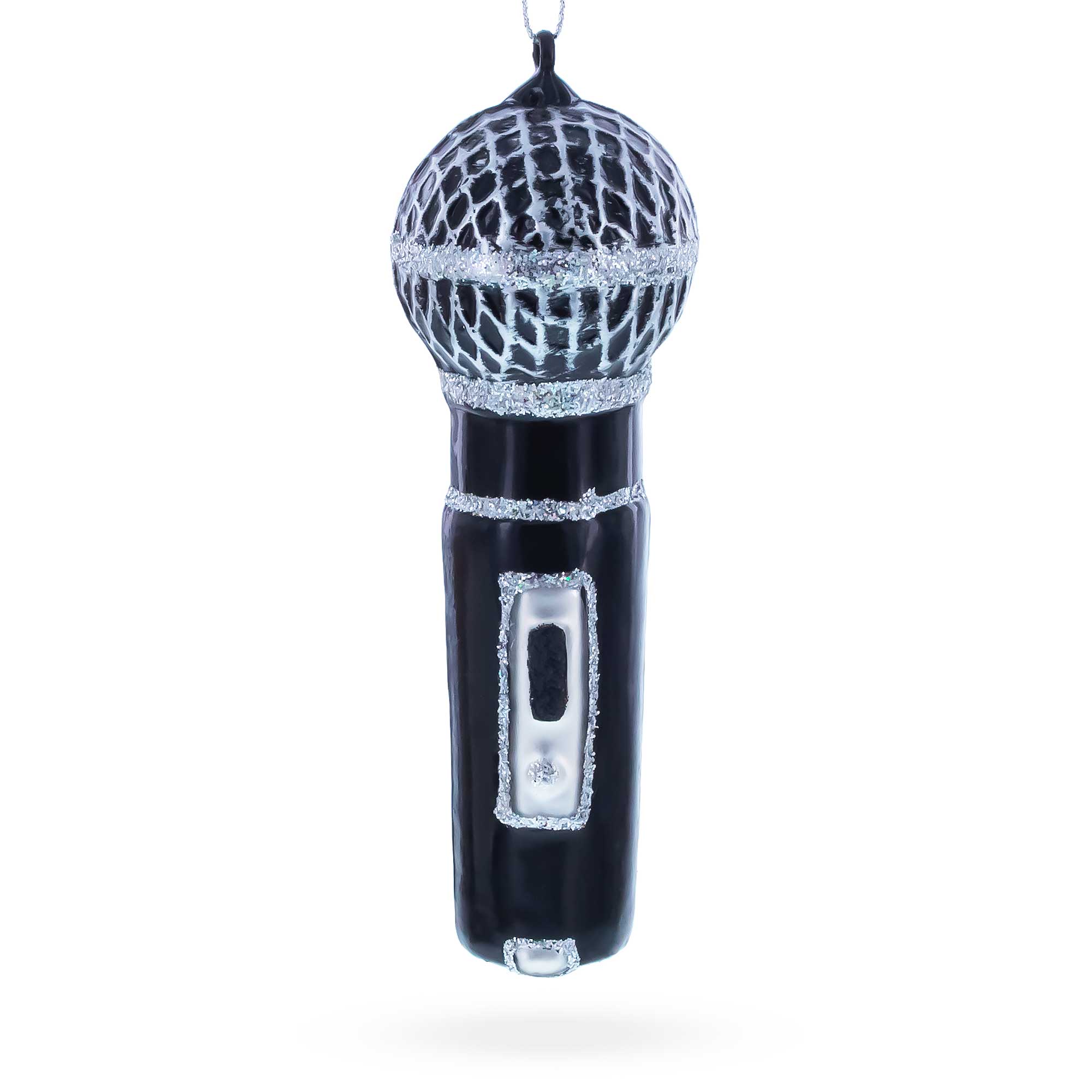 Black Microphone Glass Christmas Ornament