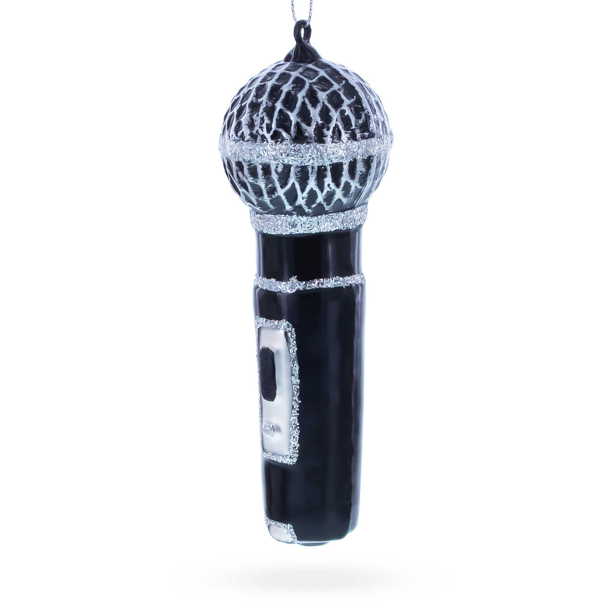 Black Microphone Glass Christmas Ornament