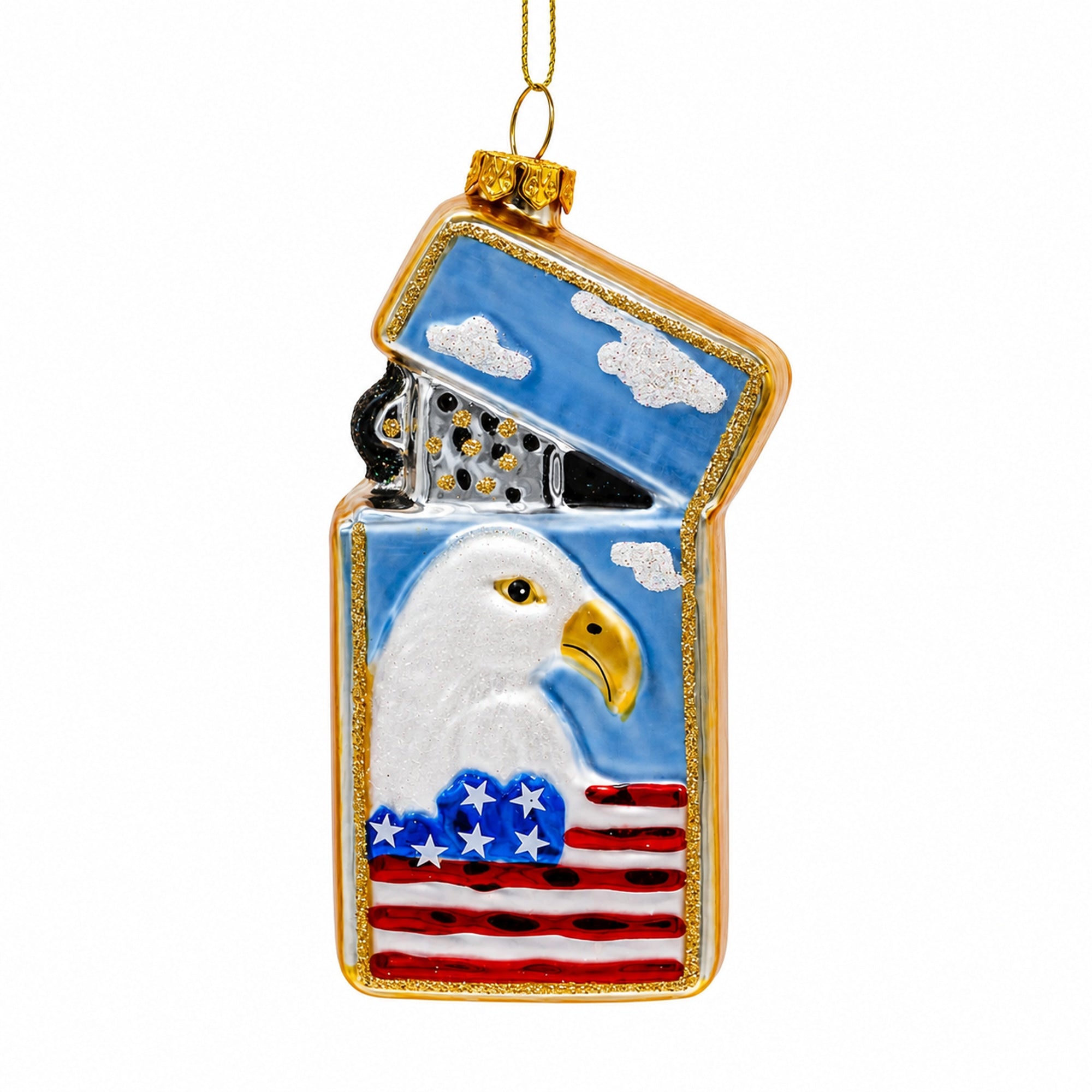 Lighter with USA Flag and Eagle Glass Christmas Ornament