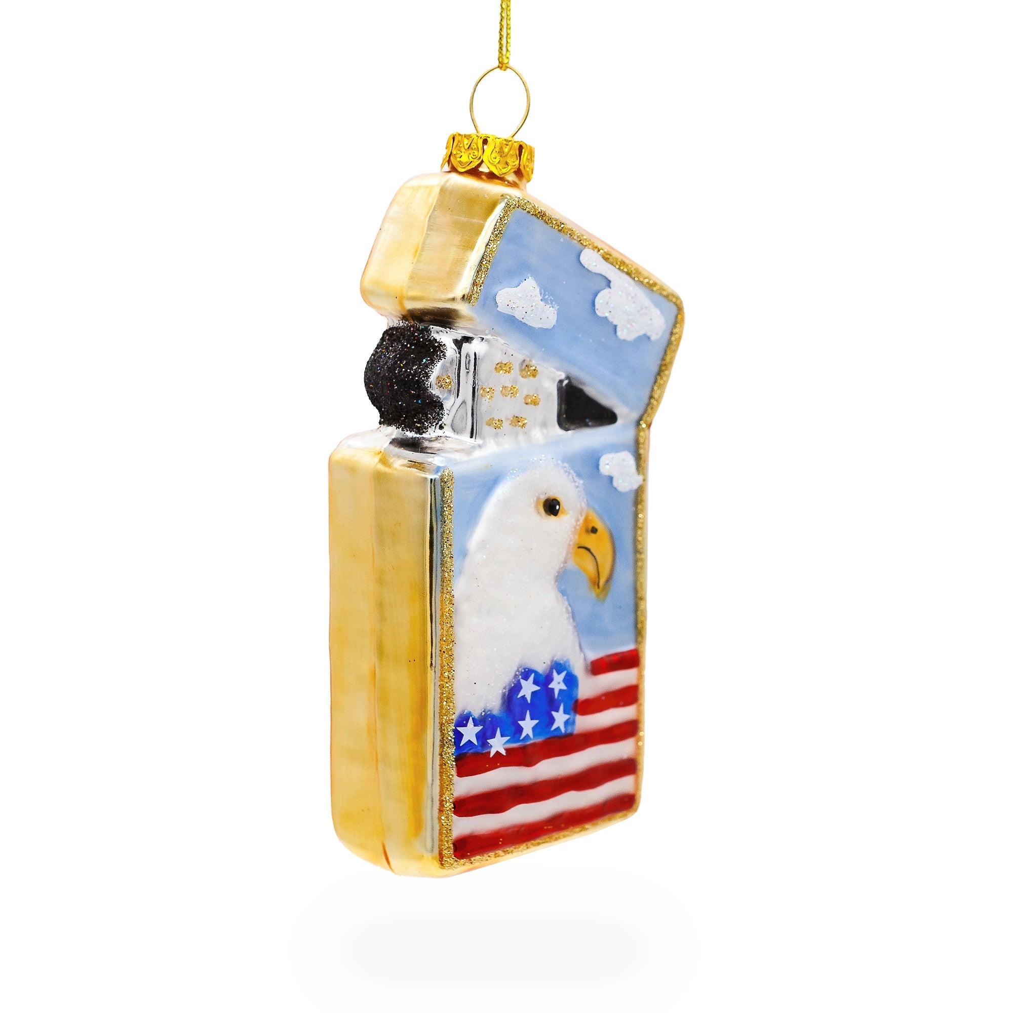 Lighter with USA Flag and Eagle Glass Christmas Ornament