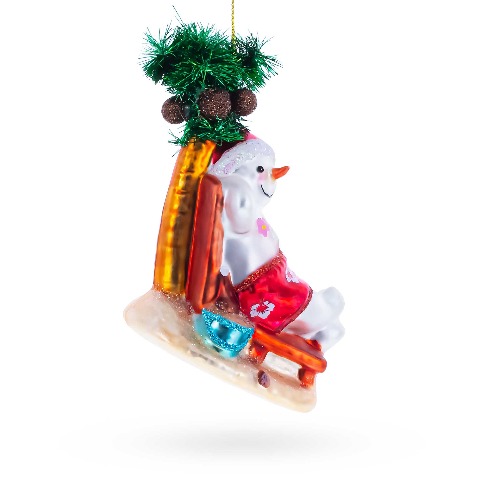 Tropical Snowman on the Beach Exotic Glass Christmas Ornament