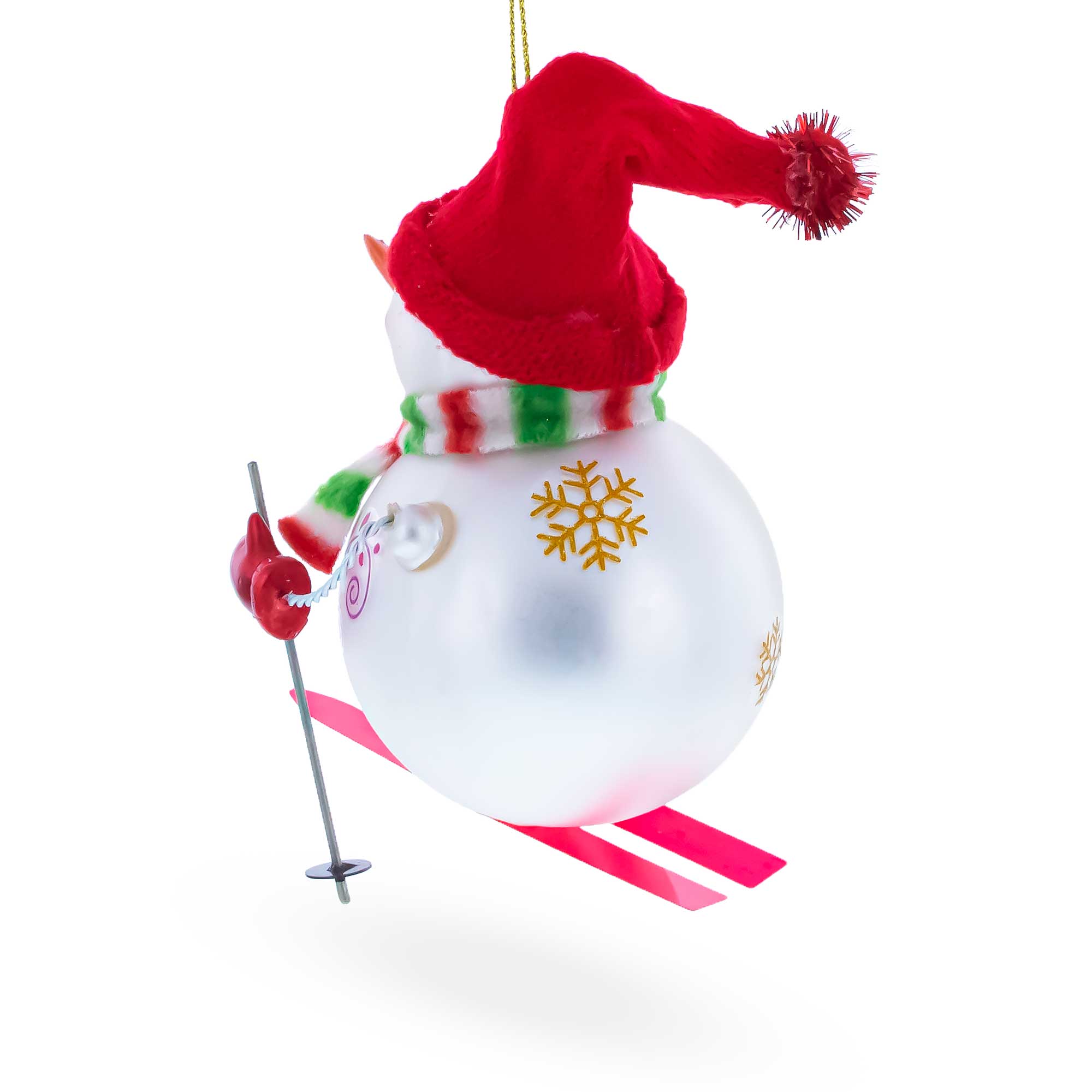 Snowman Skiing Glass Christmas Ornament