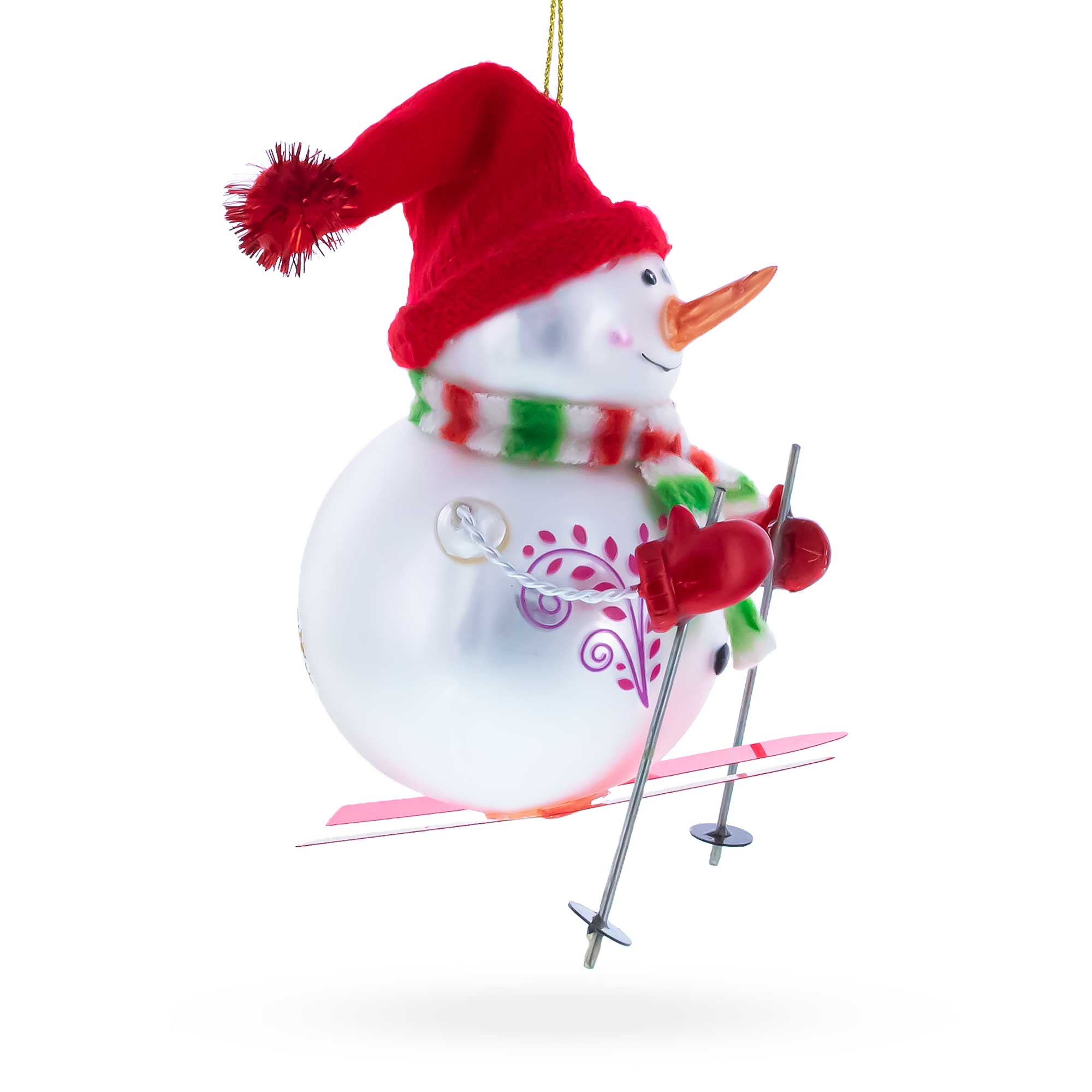 Snowman Skiing Glass Christmas Ornament
