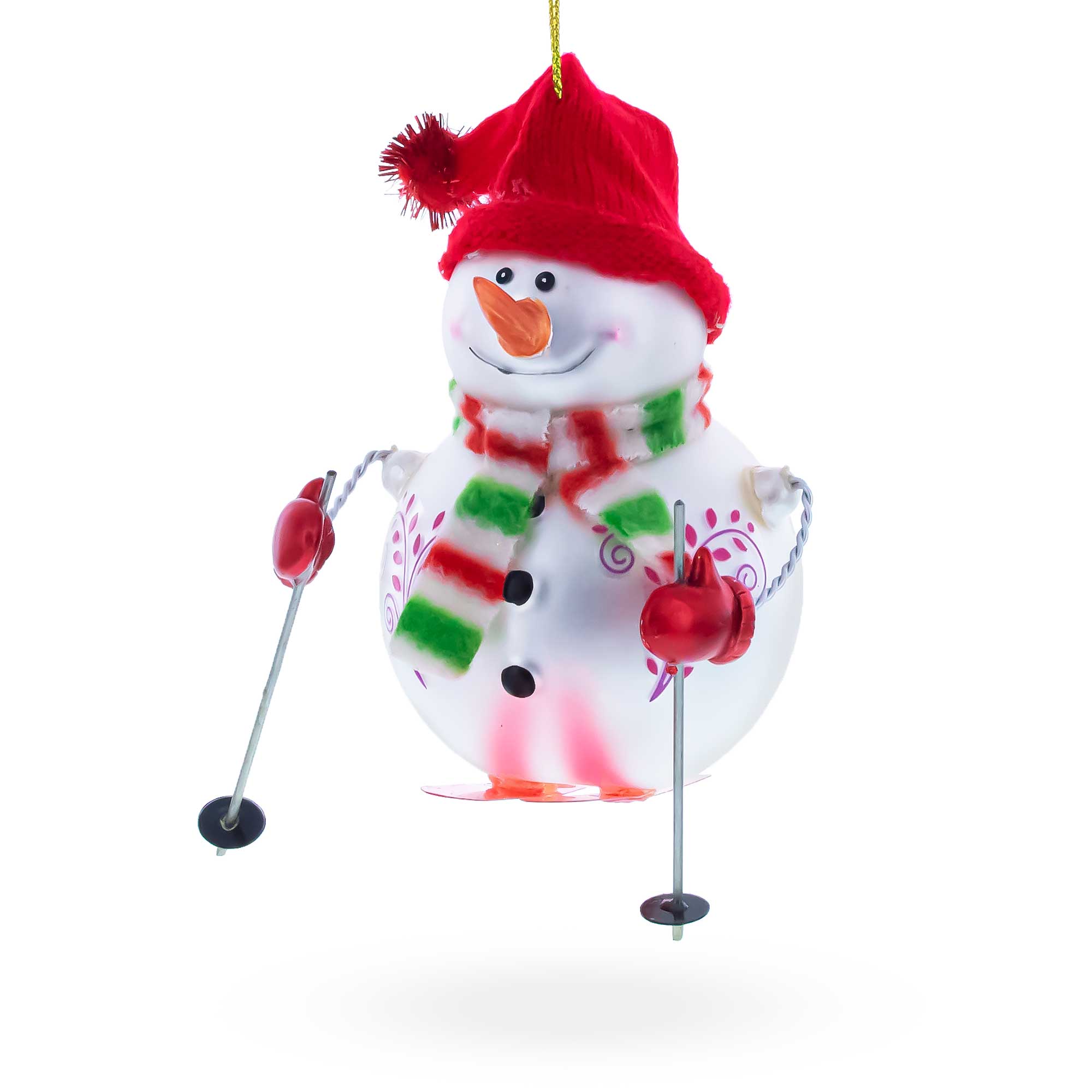 Snowman Skiing Glass Christmas Ornament